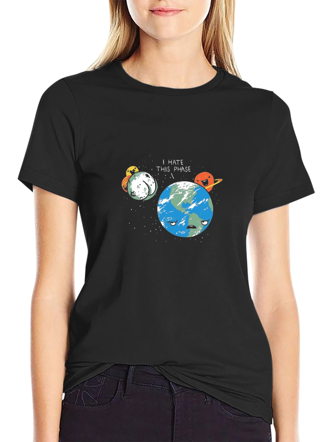 I Hate This Phase Funny Astronomy Black T-Shirt