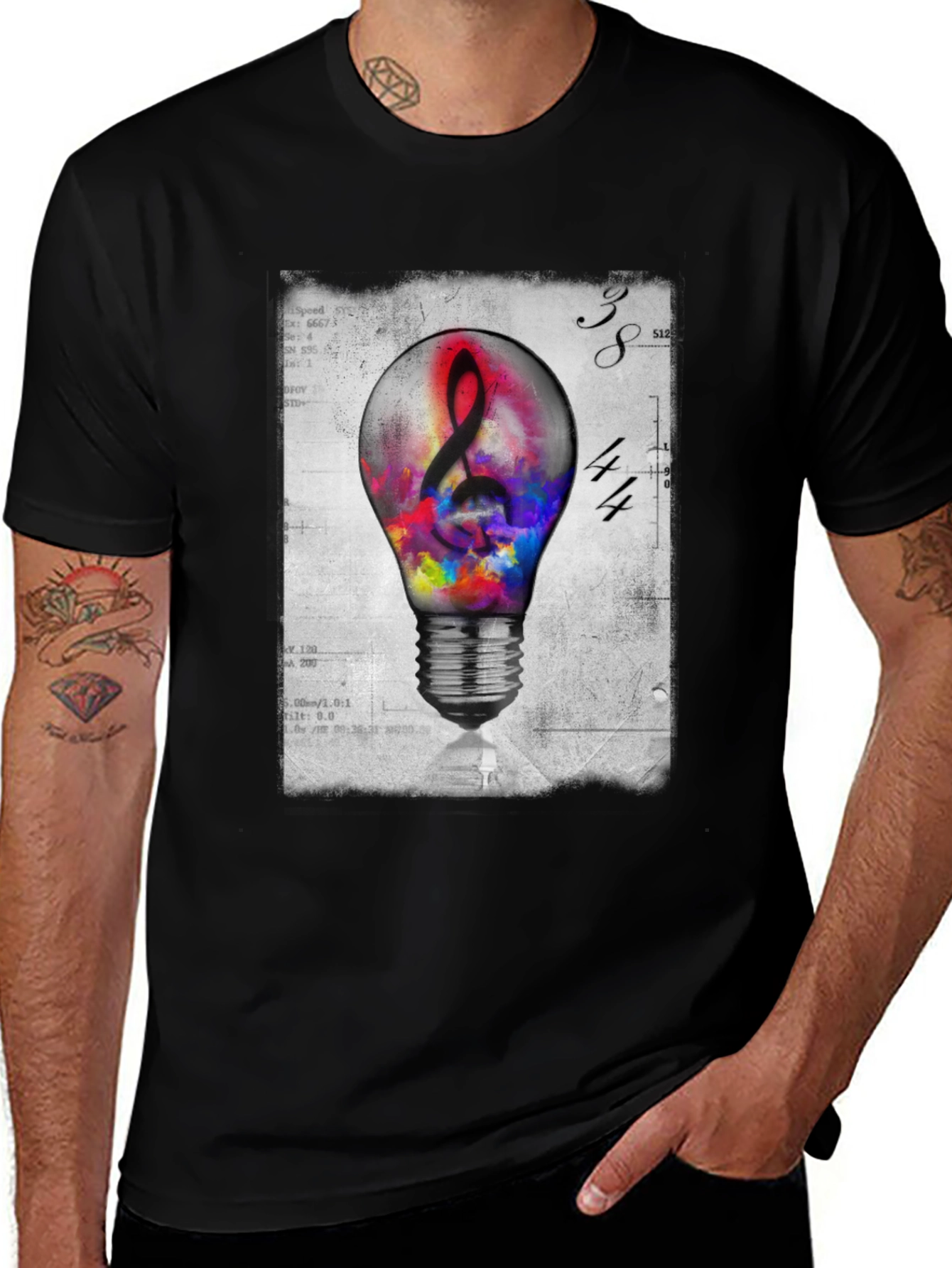 Artistic Light Bulb Music Note Graphic Tee