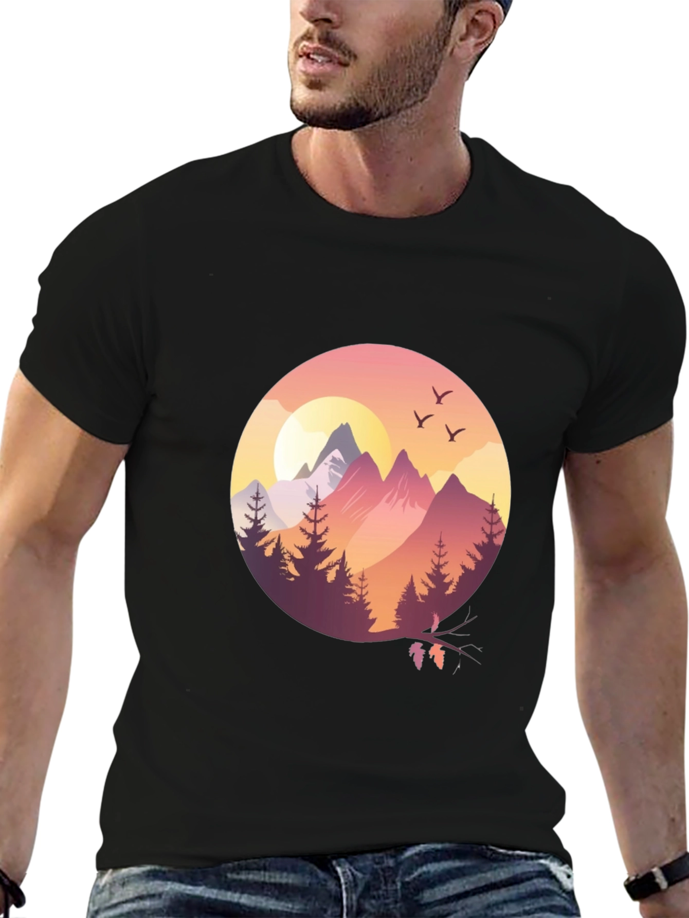 Nature Scene Graphic Tee - Black