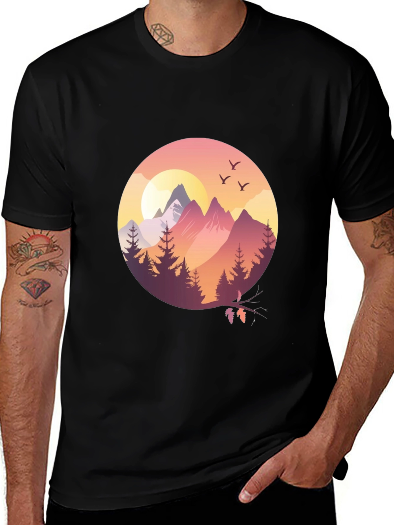 Nature Scene Graphic Tee - Black