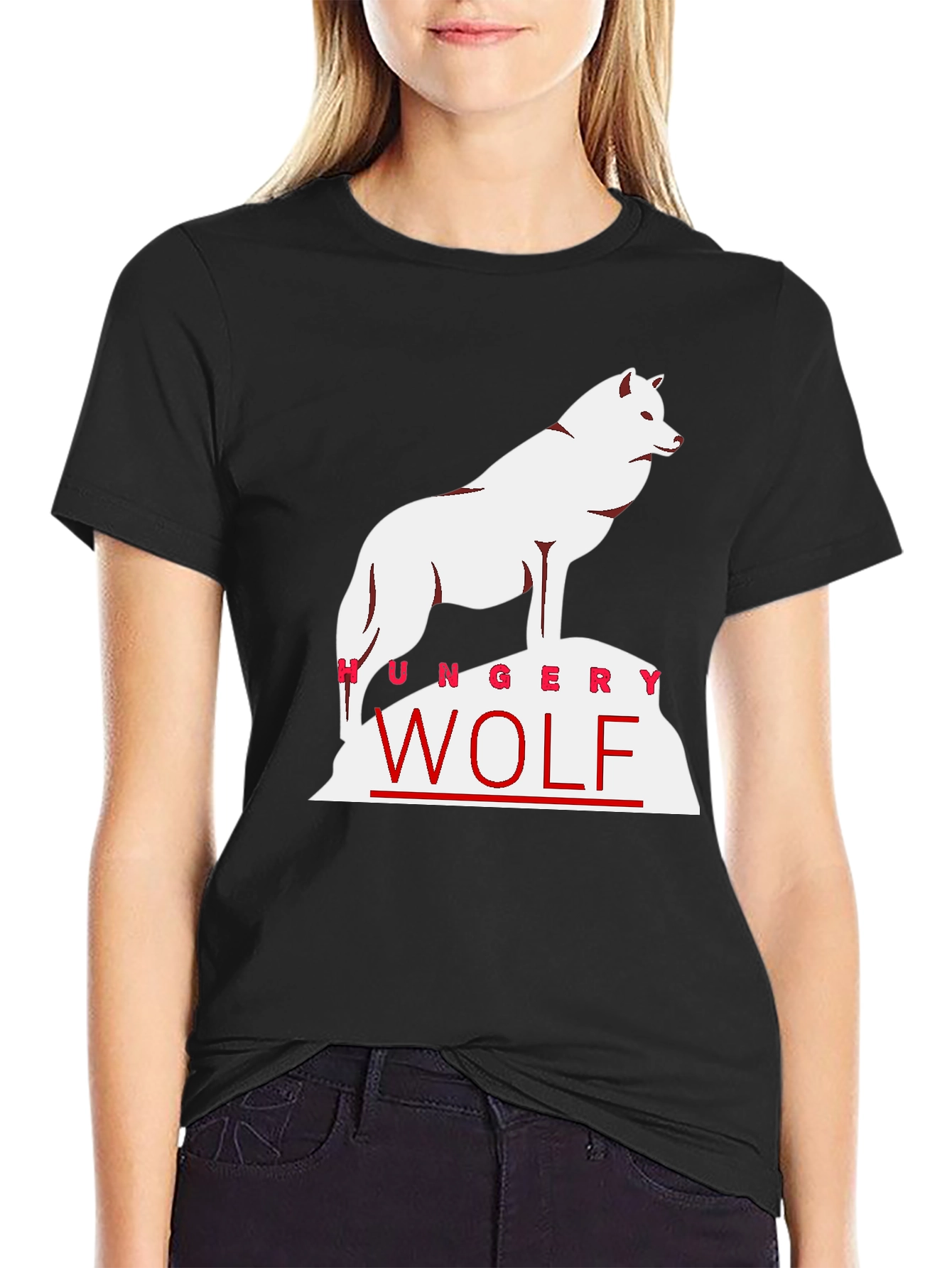 Hungry Wolf Graphic Tee - Black Cotton T-Shirt