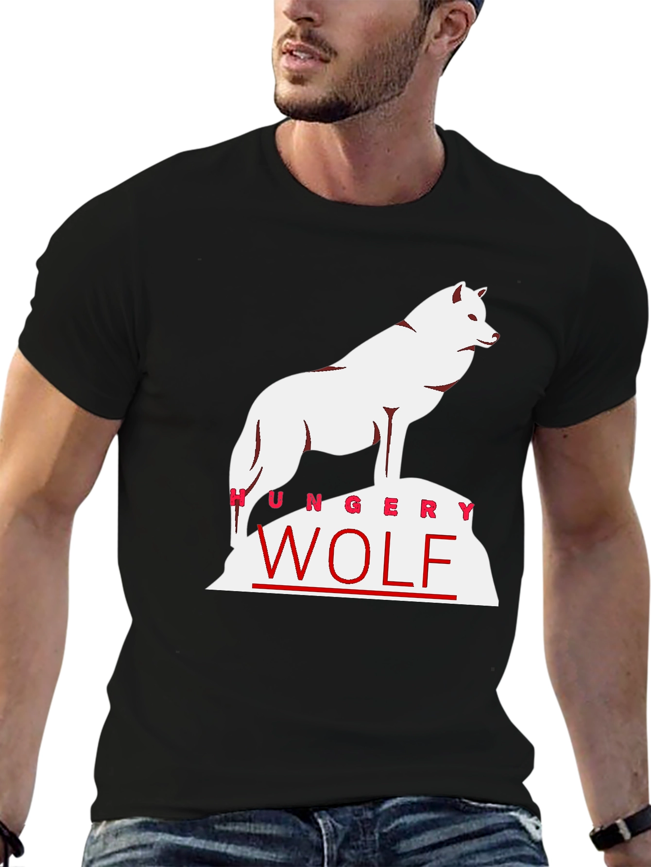 Hungry Wolf Graphic Tee - Black Cotton T-Shirt