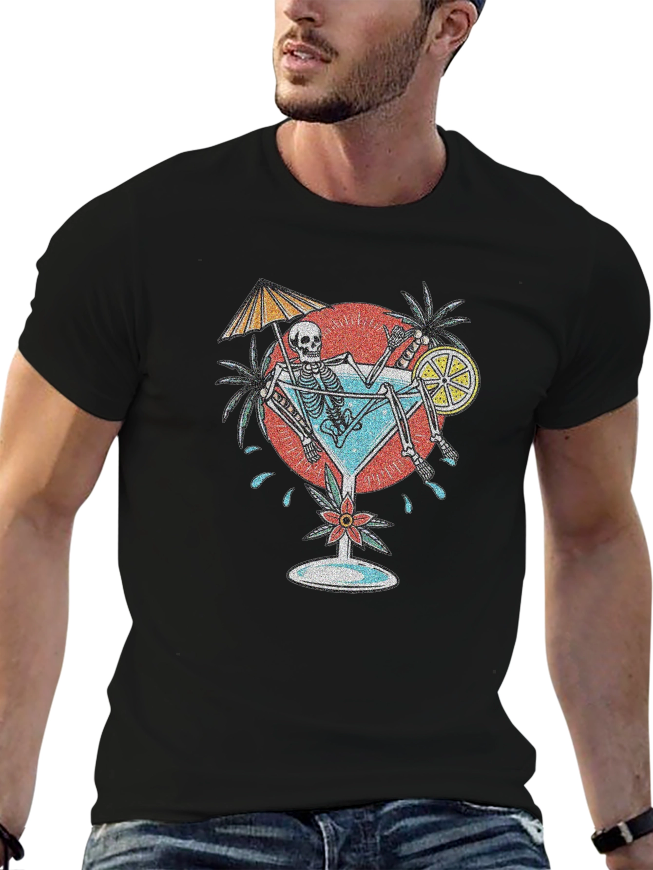 Skeleton Sipping Cocktail Graphic Tee