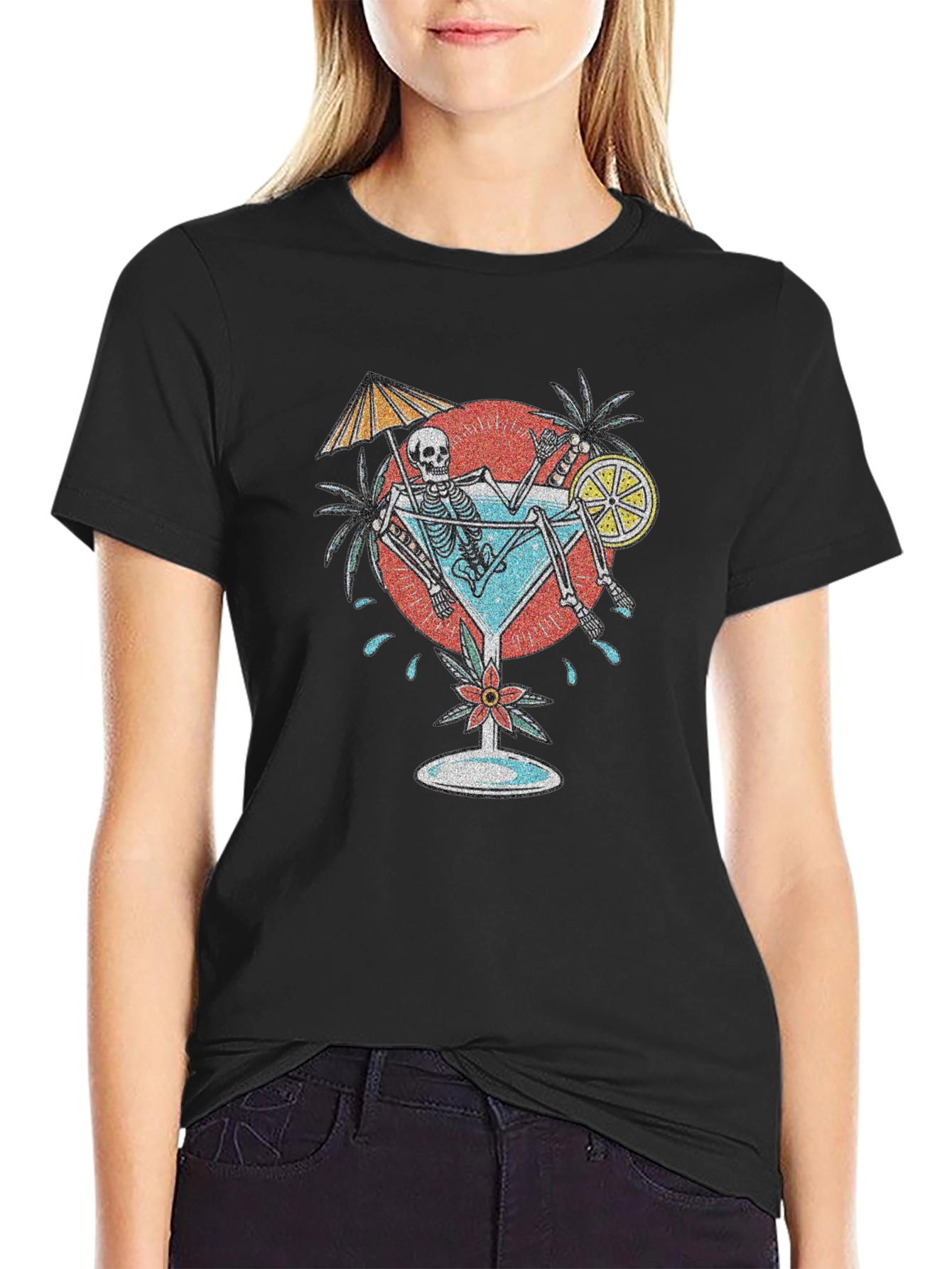 Skeleton Sipping Cocktail Graphic Tee