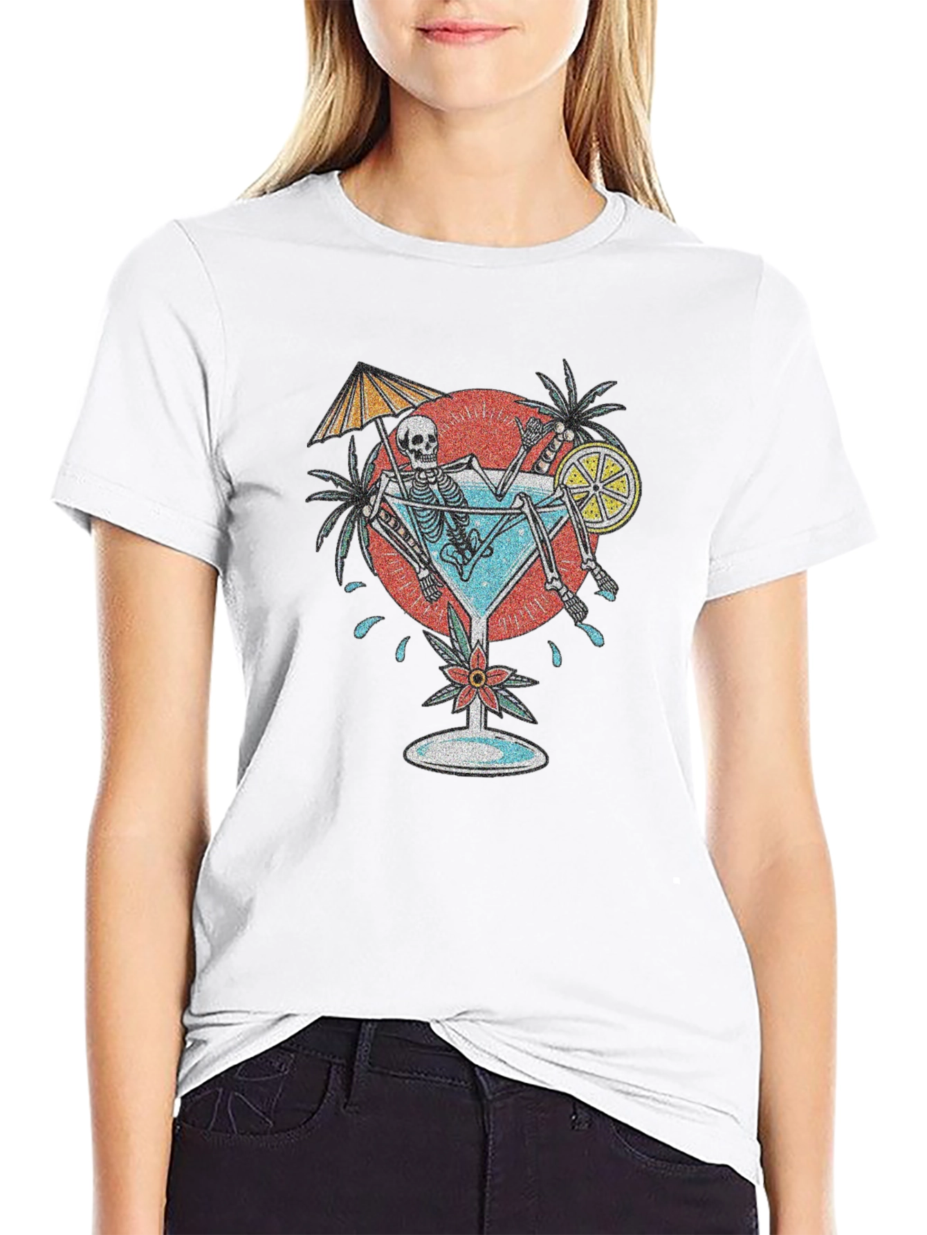 Skeleton Sipping Cocktail Graphic Tee