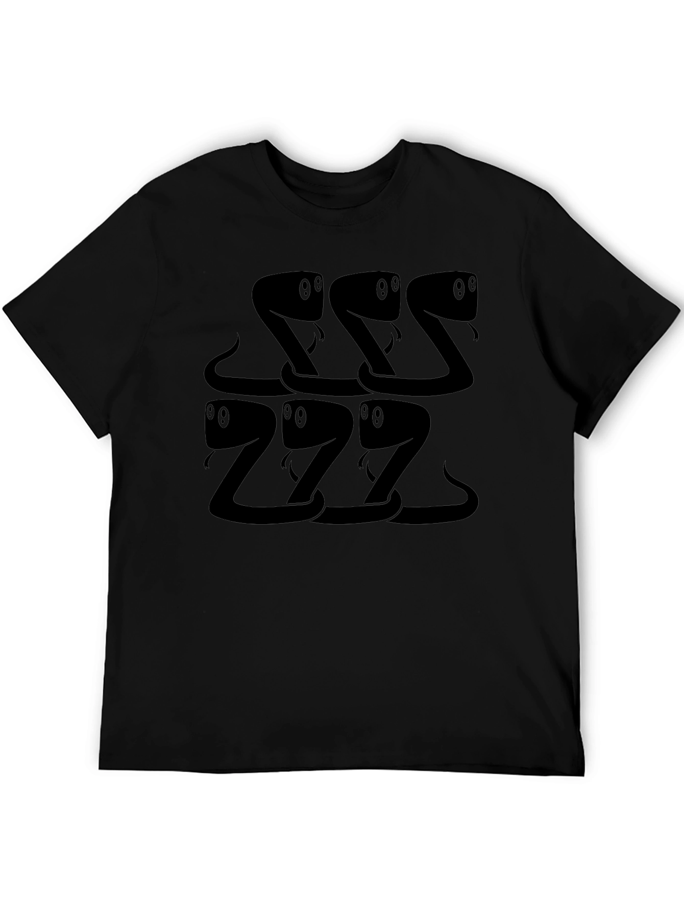 Snake Cartoon Pattern Black T-Shirt