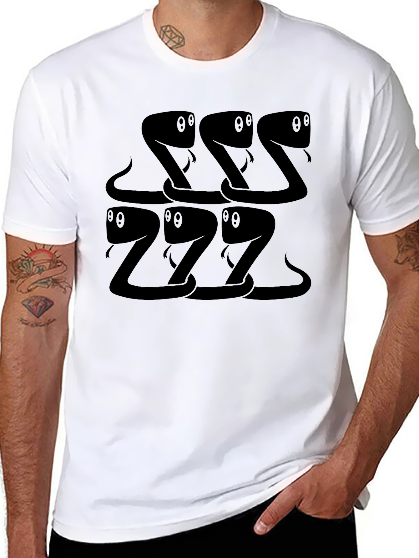 Snake Cartoon Pattern Black T-Shirt