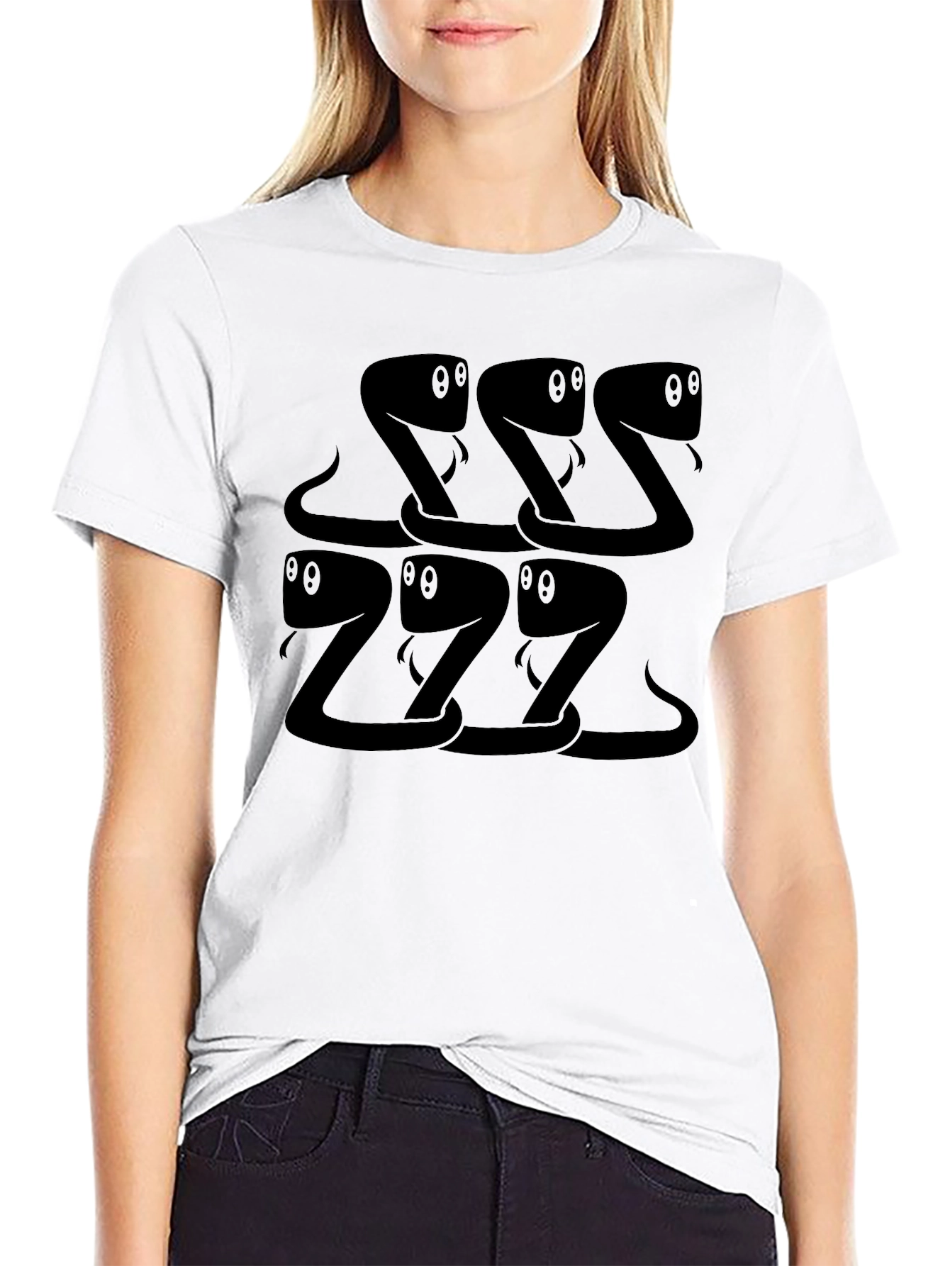 Snake Cartoon Pattern Black T-Shirt