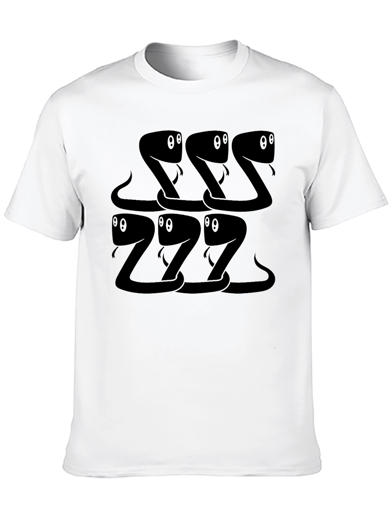 Snake Cartoon Pattern Black T-Shirt