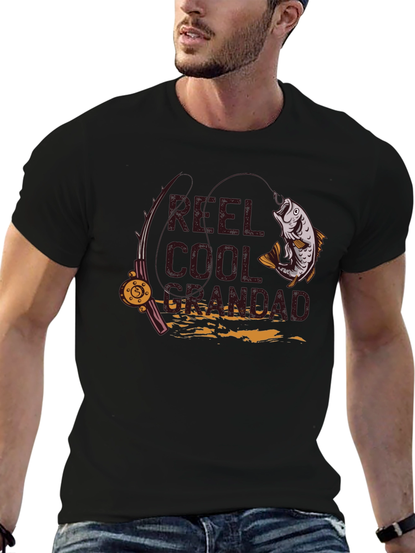 Reel Cool Grandad Fishing T-Shirt - Black