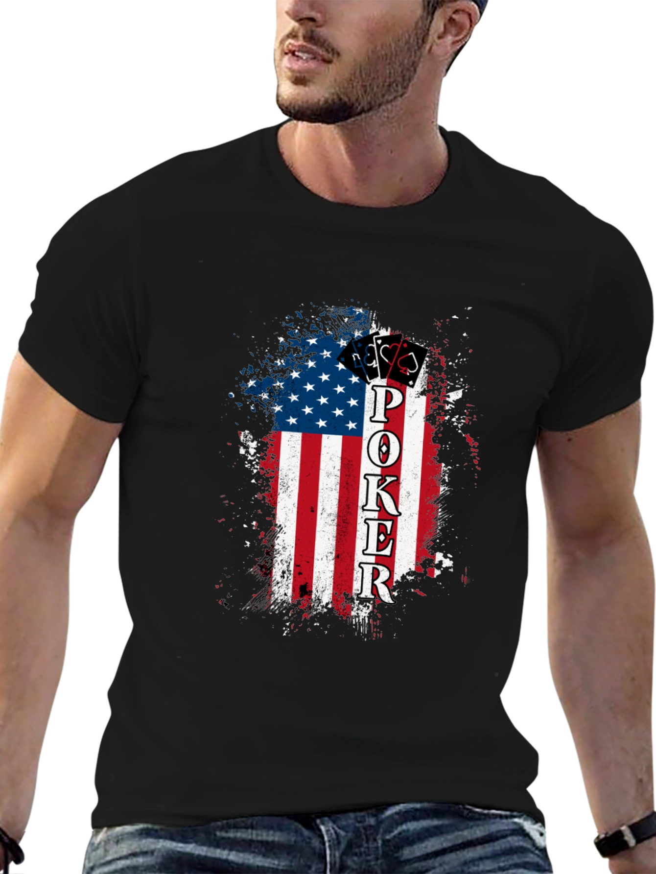 Poker American Flag Graphic T-Shirt