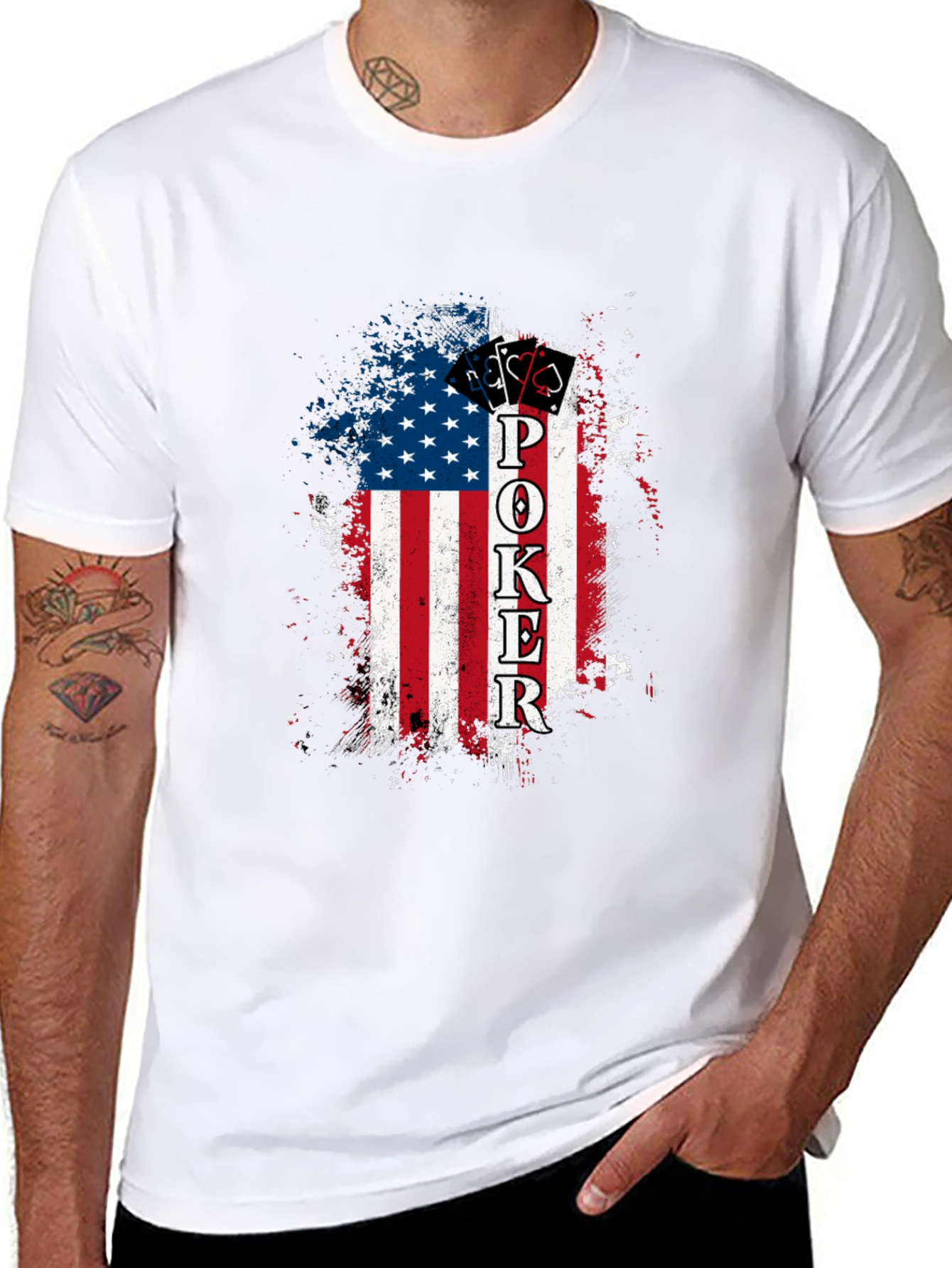 Poker American Flag Graphic T-Shirt