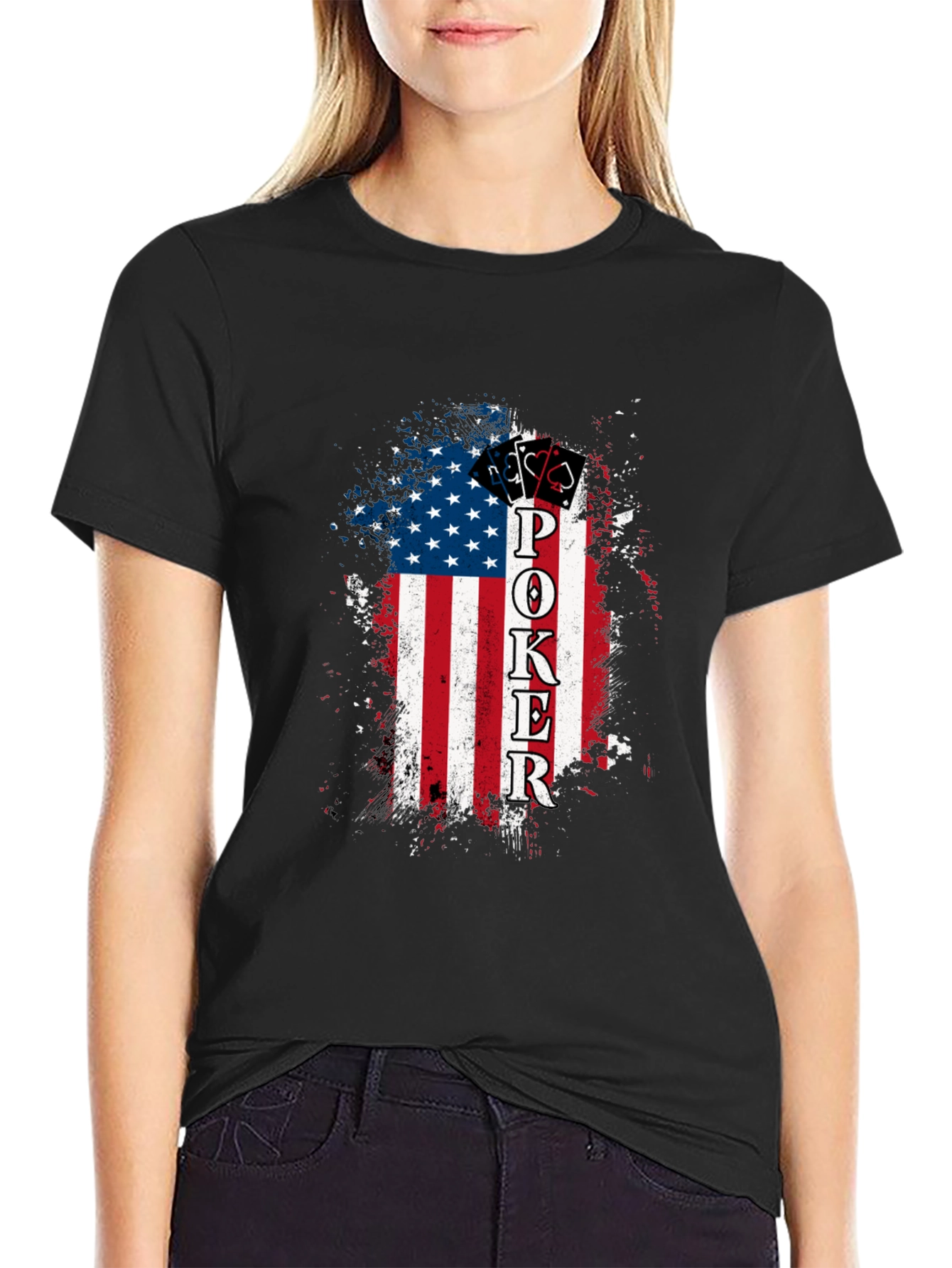 Poker American Flag Graphic T-Shirt