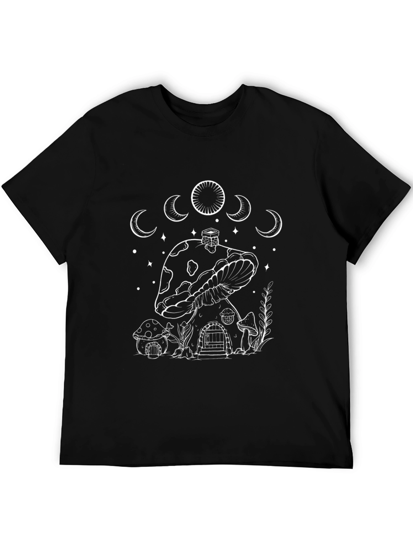 Mushroom House Graphic Tee - Black Cotton T-Shirt