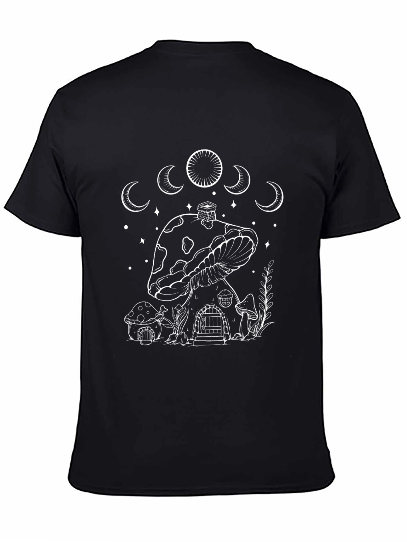Mushroom House Graphic Tee - Black Cotton T-Shirt