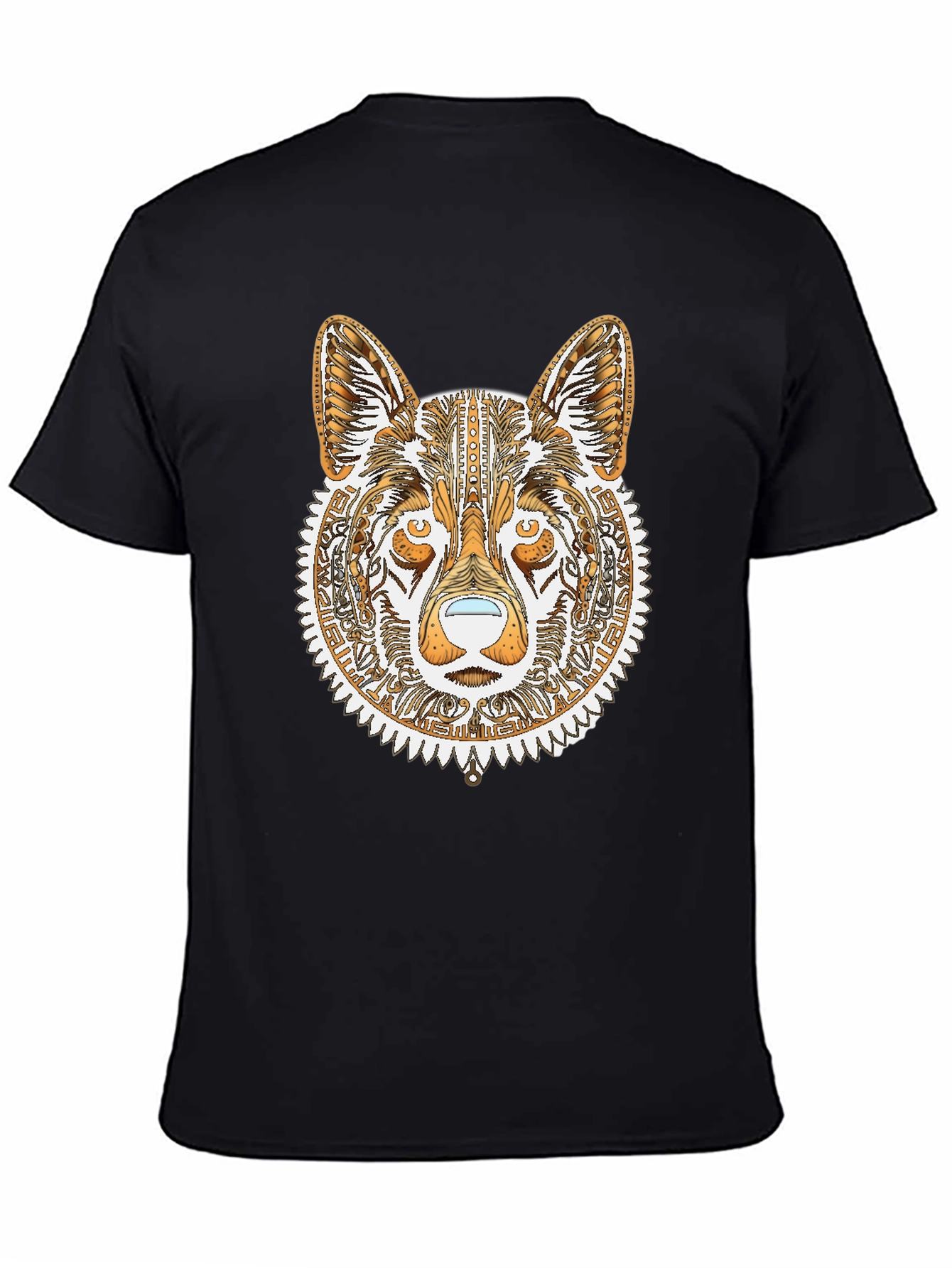 Tribal Wolf Graphic Tee - Black Cotton Shirt