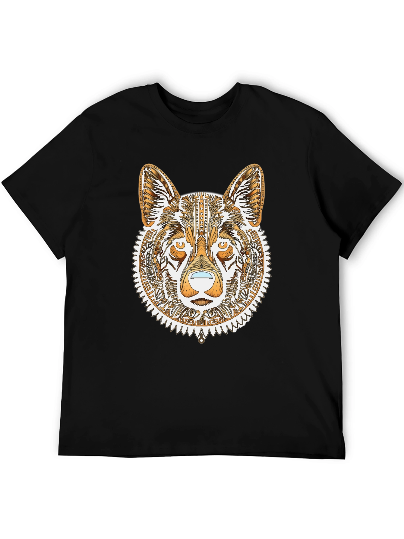 Tribal Wolf Graphic Tee - Black Cotton Shirt