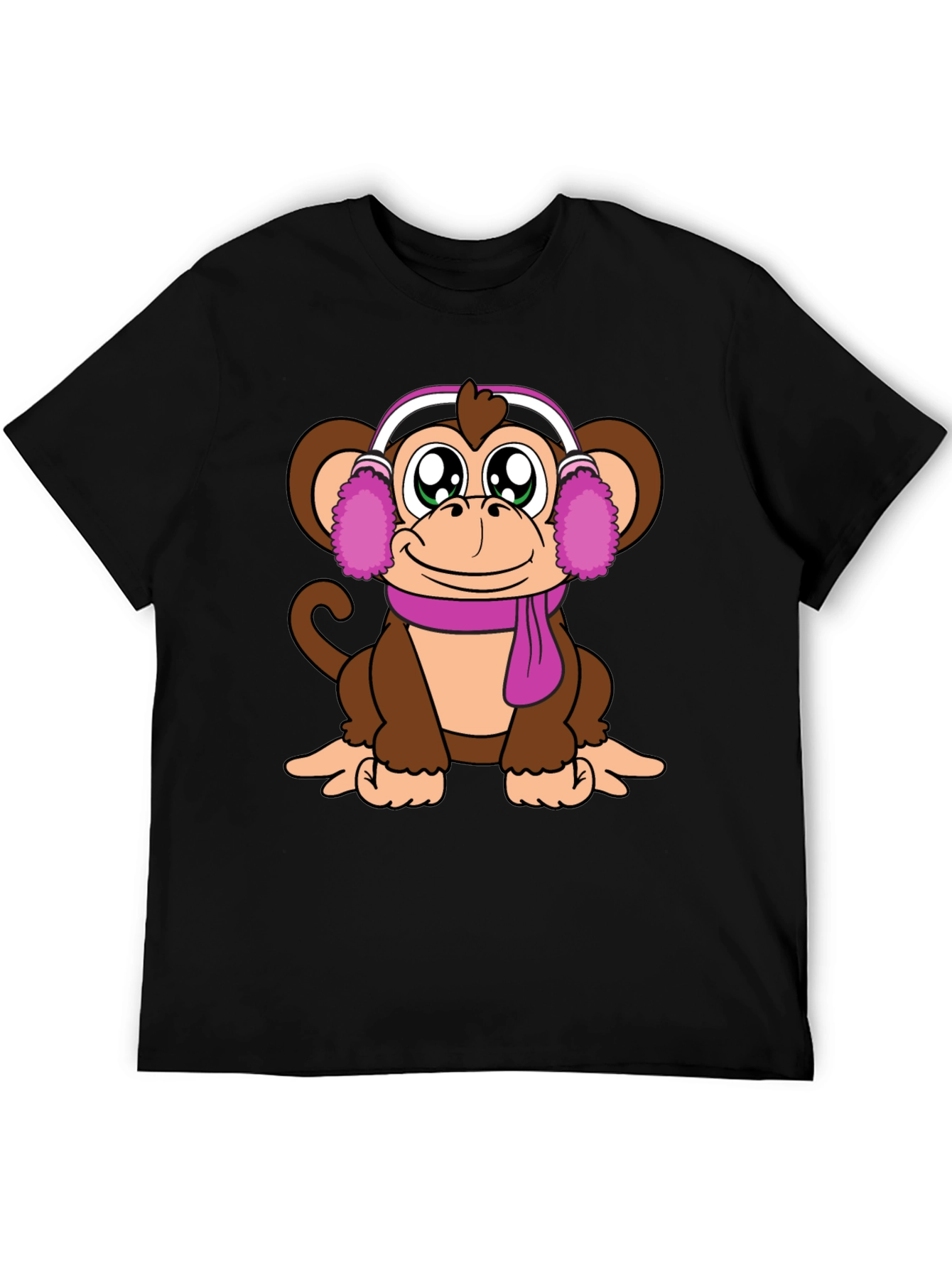 Cute Monkey with Ear Muffs Graphic Tee