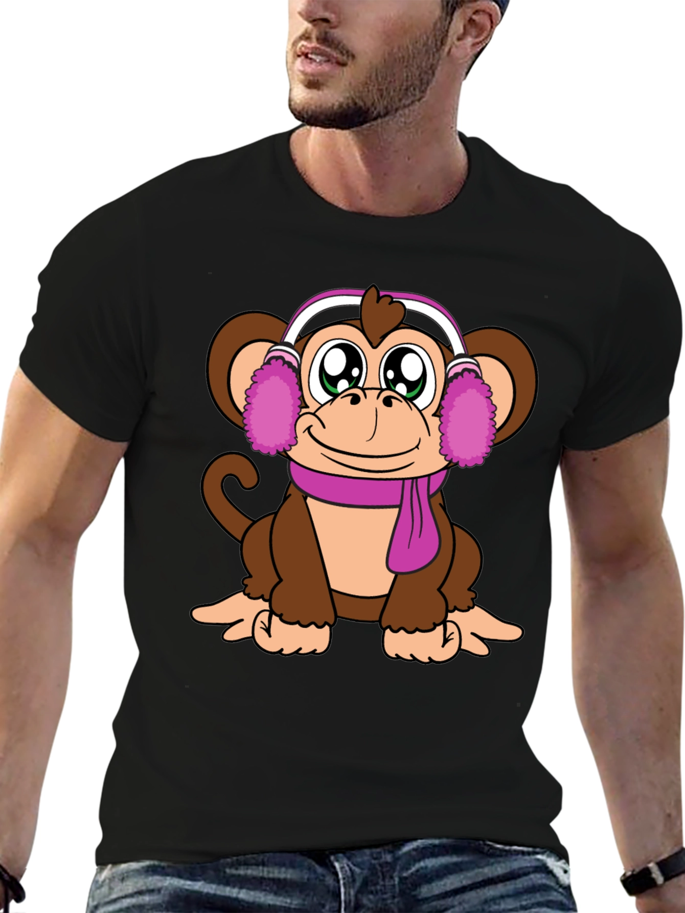 Cute Monkey with Ear Muffs Graphic Tee