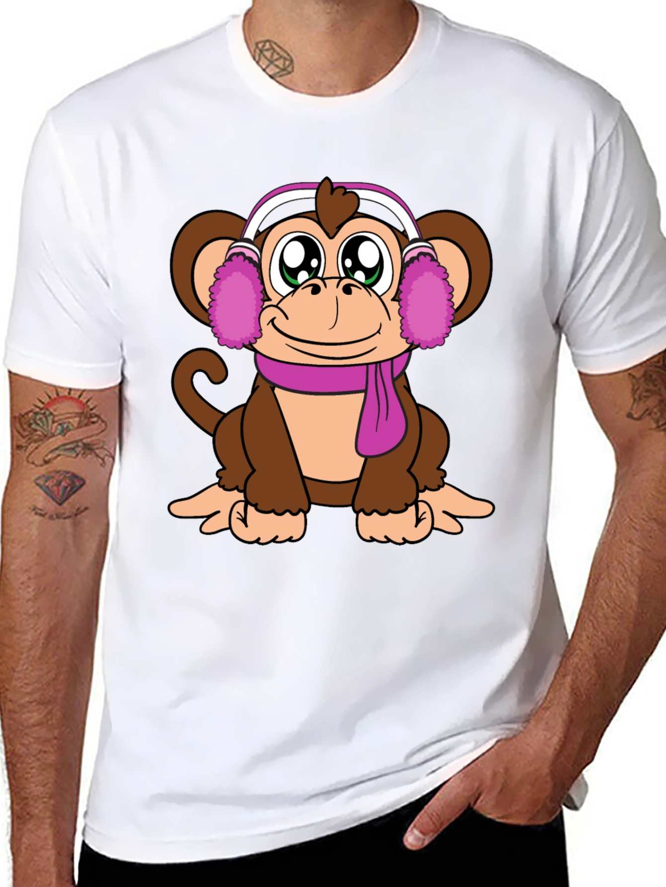 Cute Monkey with Ear Muffs Graphic Tee