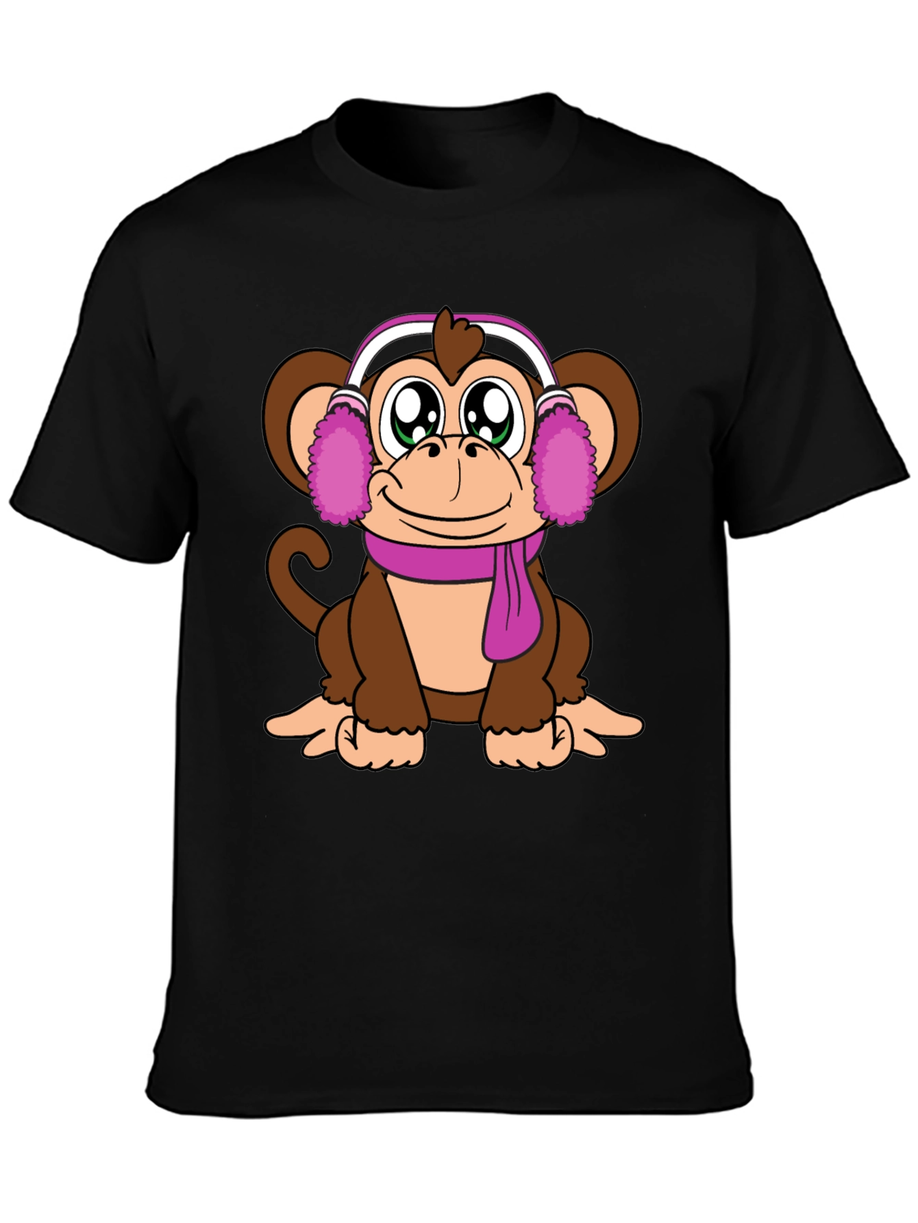 Cute Monkey with Ear Muffs Graphic Tee