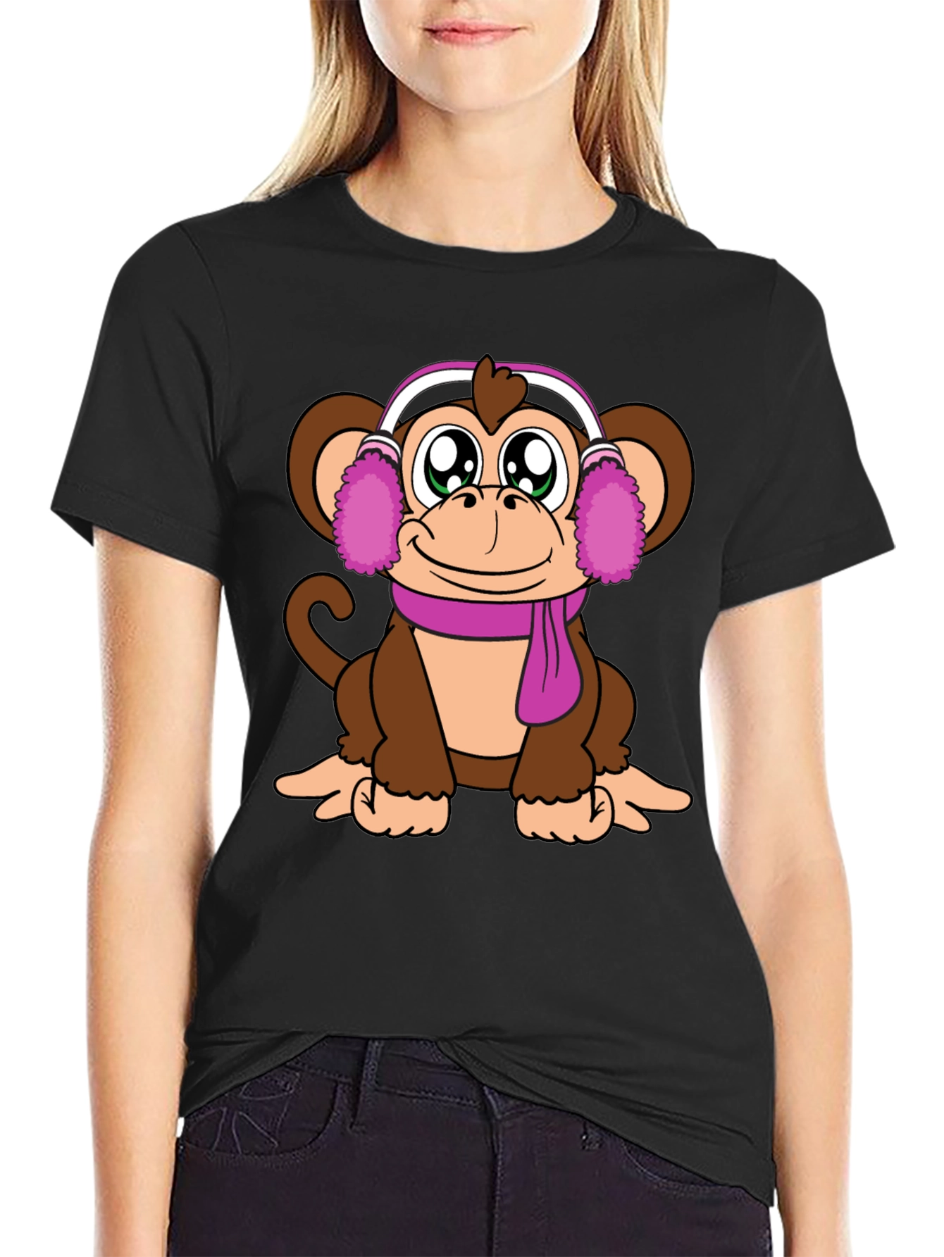 Cute Monkey with Ear Muffs Graphic Tee