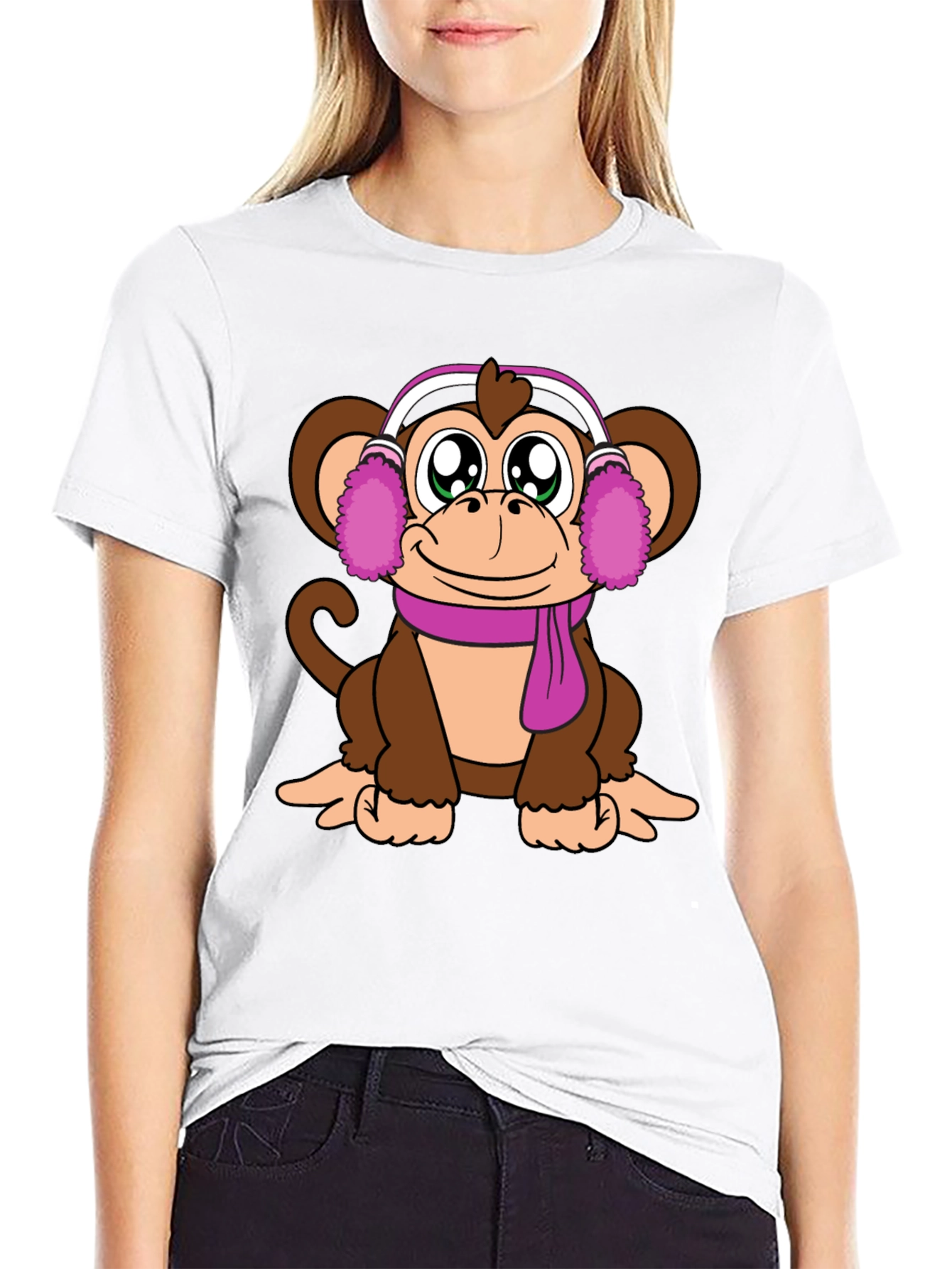 Cute Monkey with Ear Muffs Graphic Tee