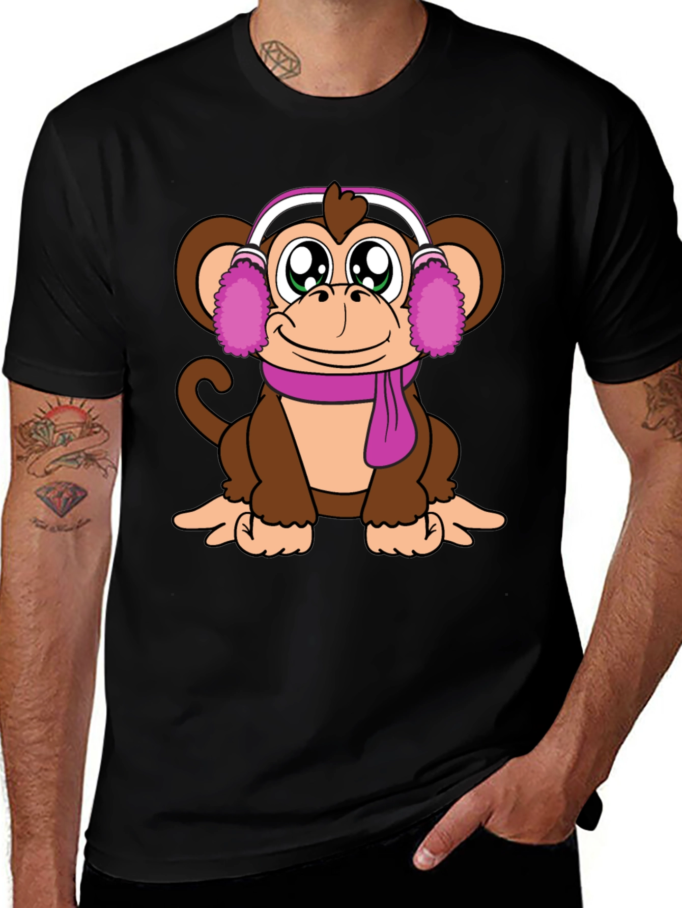 Cute Monkey with Ear Muffs Graphic Tee