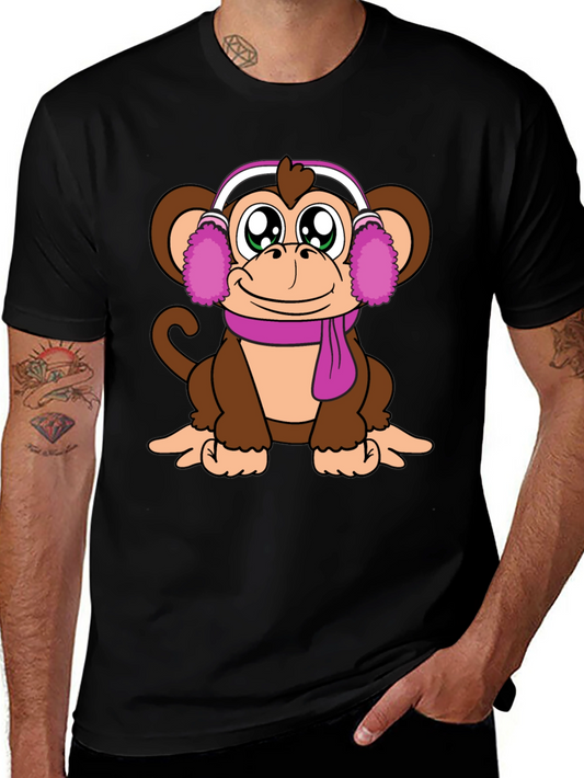 Cute Monkey with Ear Muffs Graphic Tee