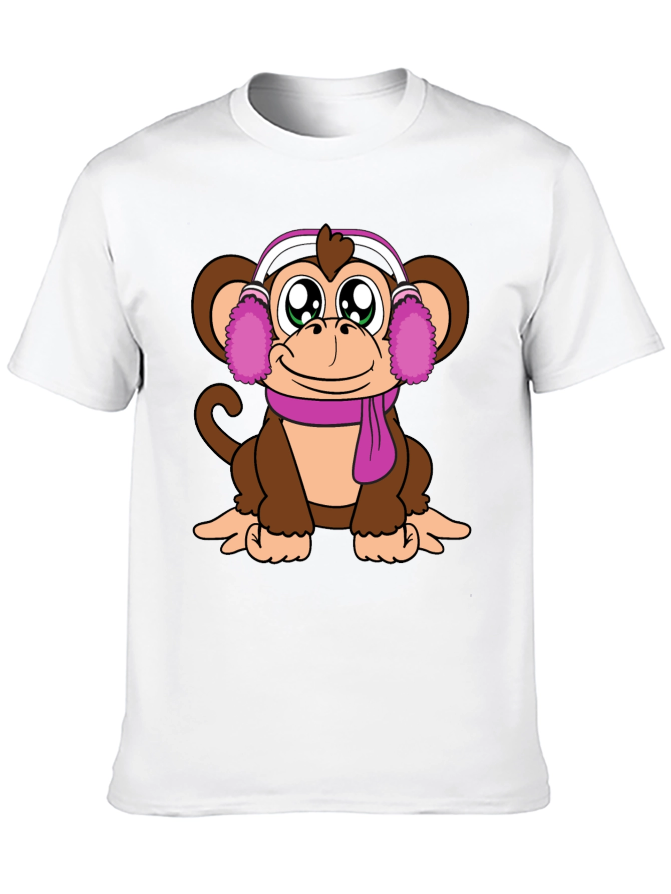 Cute Monkey with Ear Muffs Graphic Tee