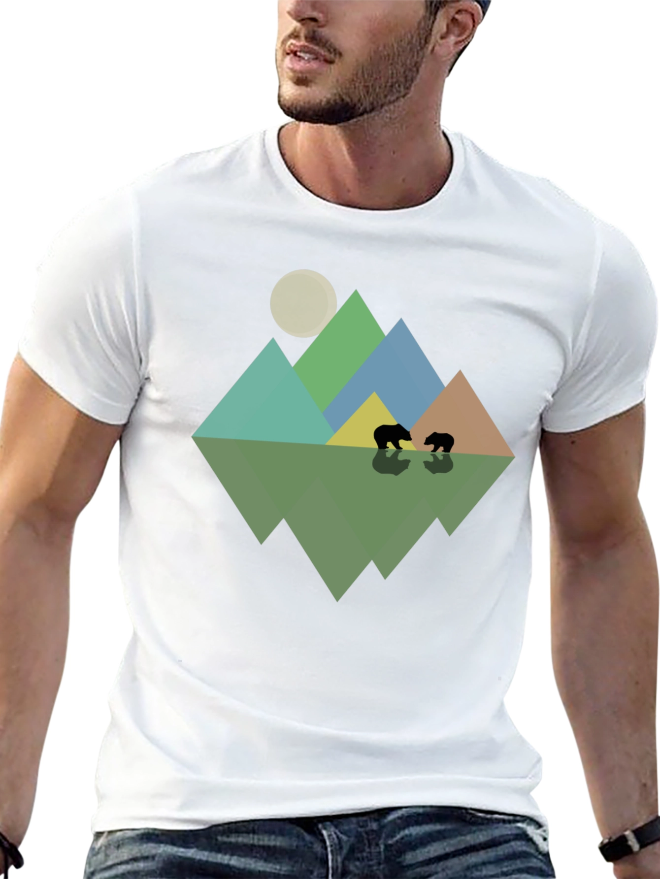 Geometric Mountain & Bear T-Shirt