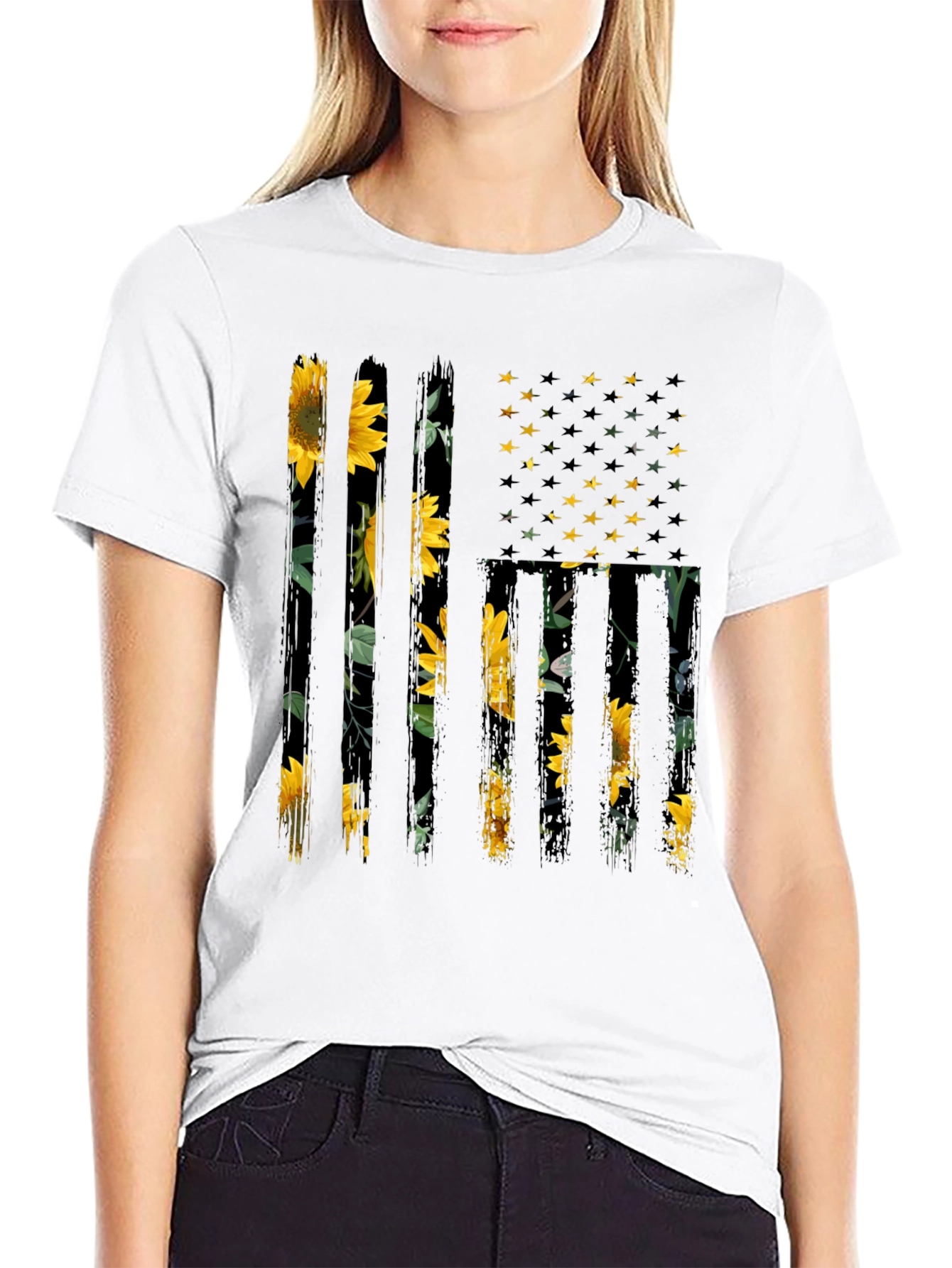 Sunflower American Flag Graphic Tee