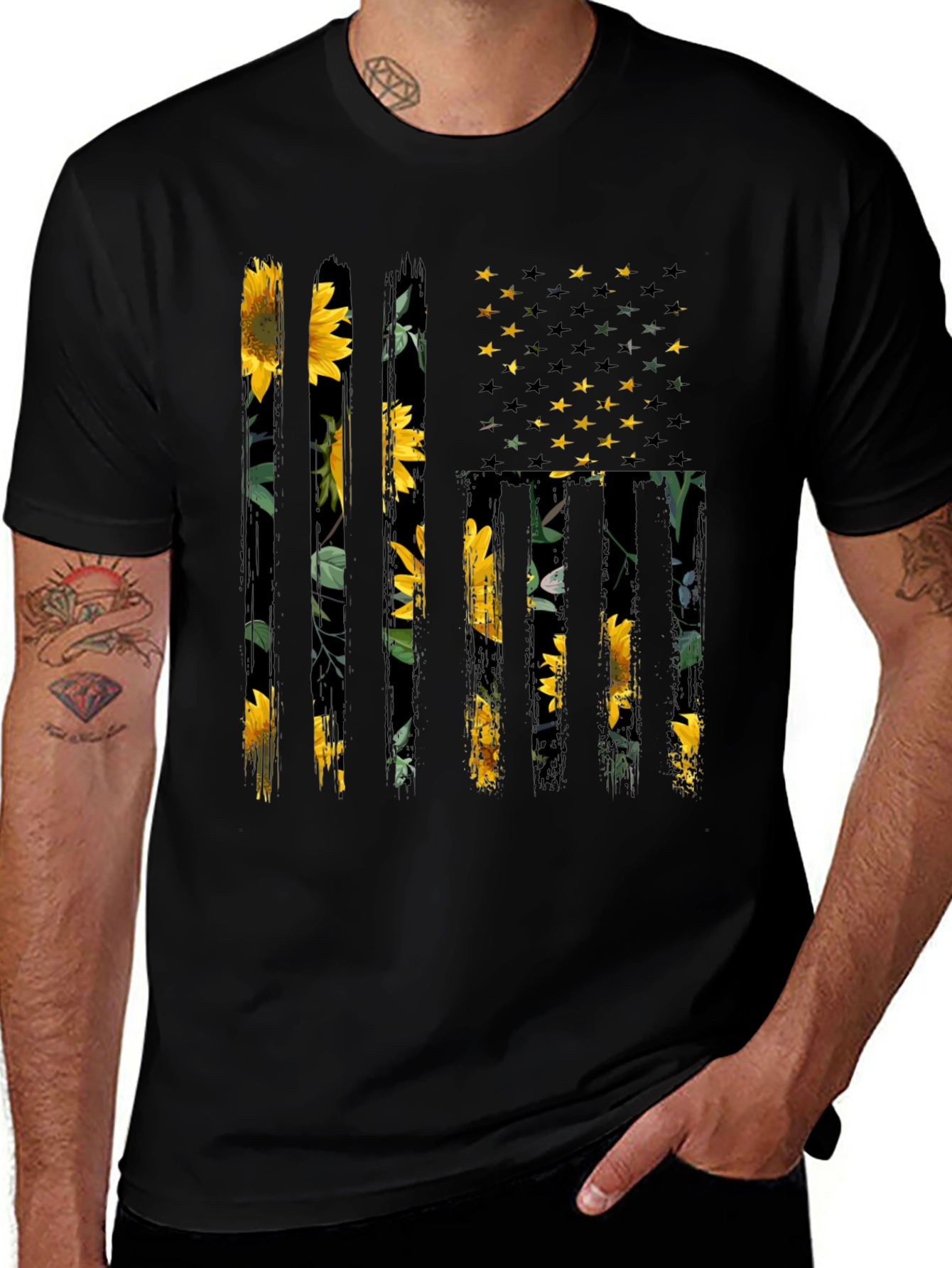 Sunflower American Flag Graphic Tee