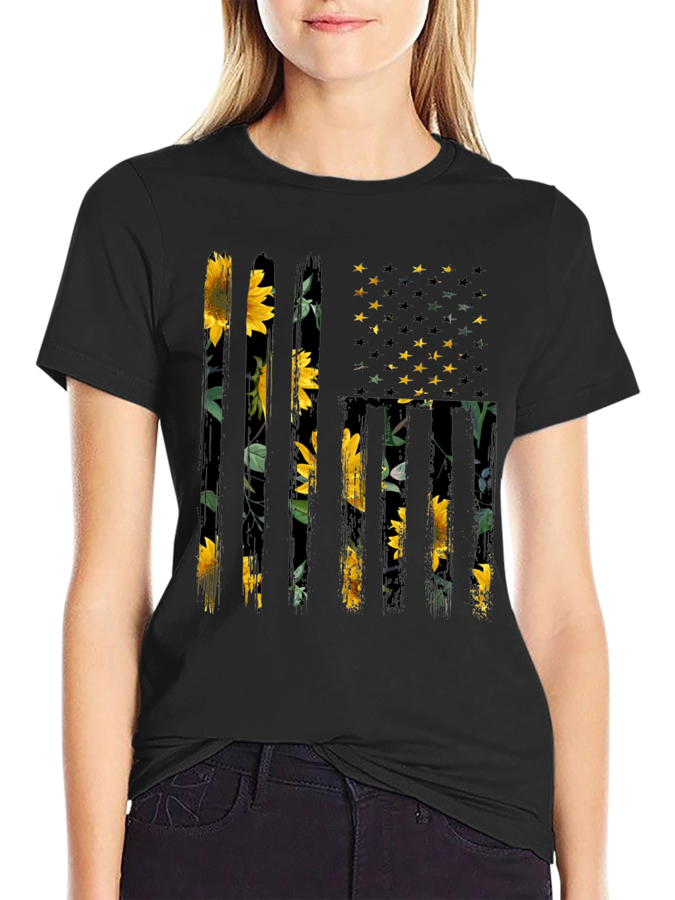 Sunflower American Flag Graphic Tee