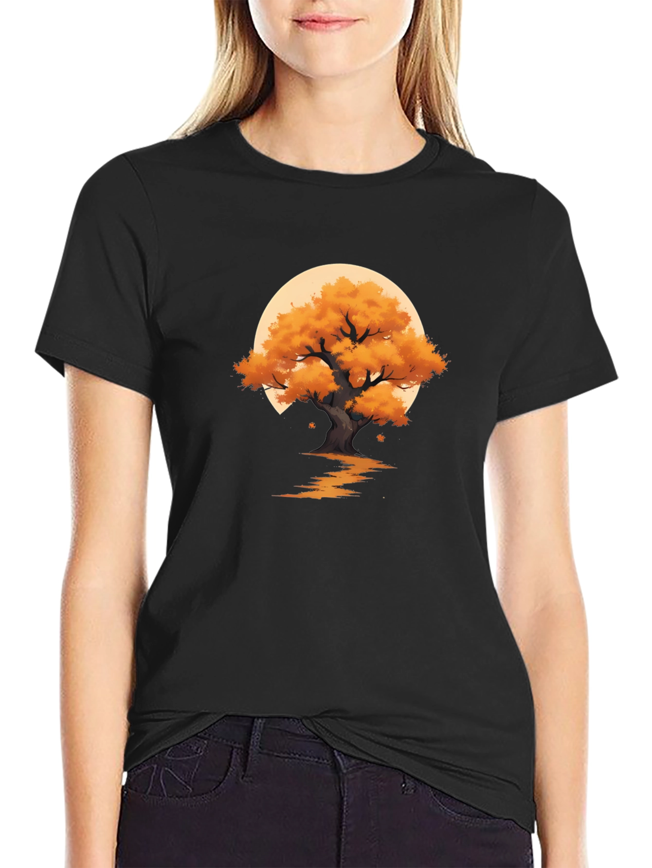 Autumn Tree Graphic Black T-Shirt