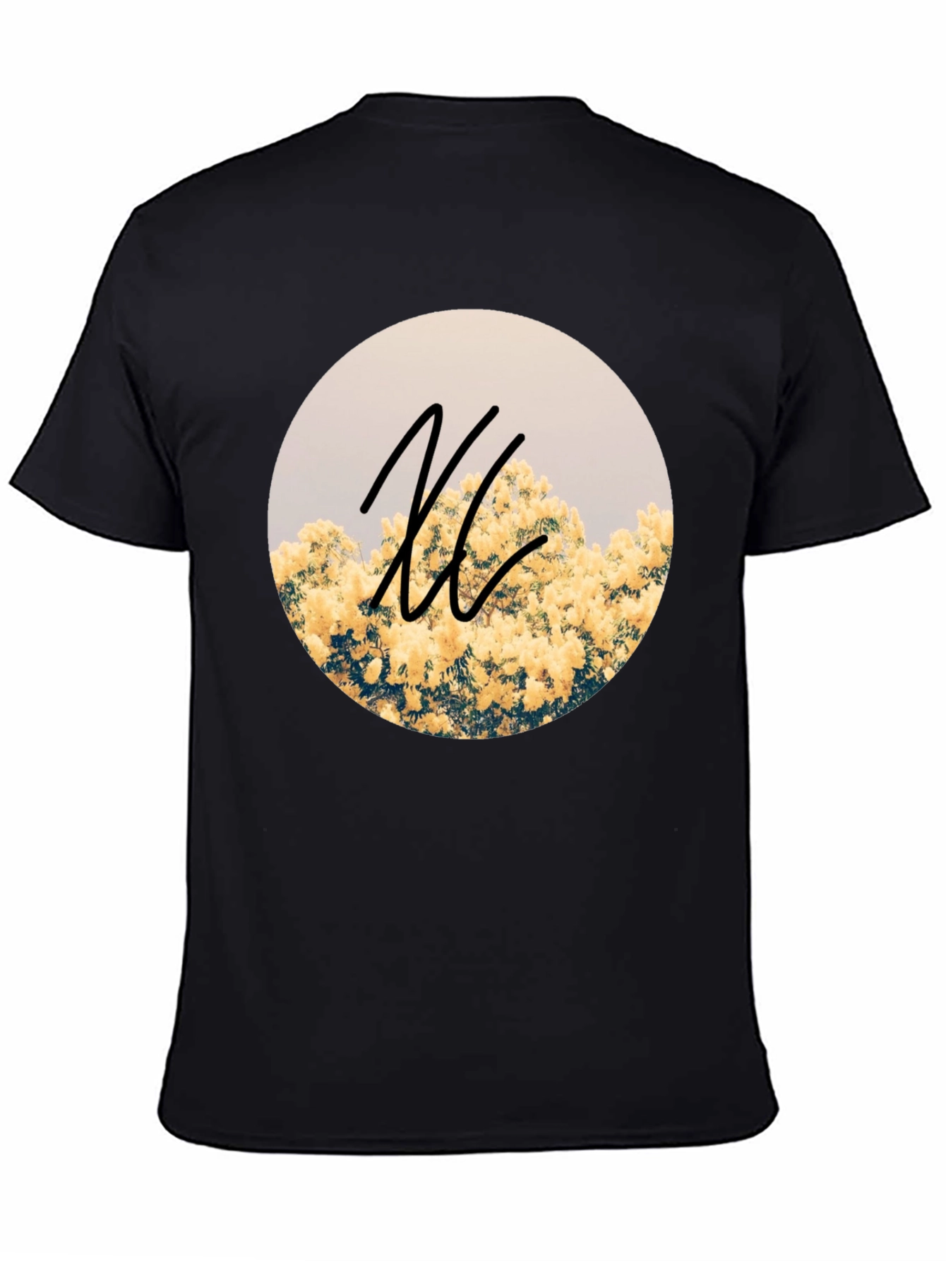 Floral Circle Graphic Black T-Shirt