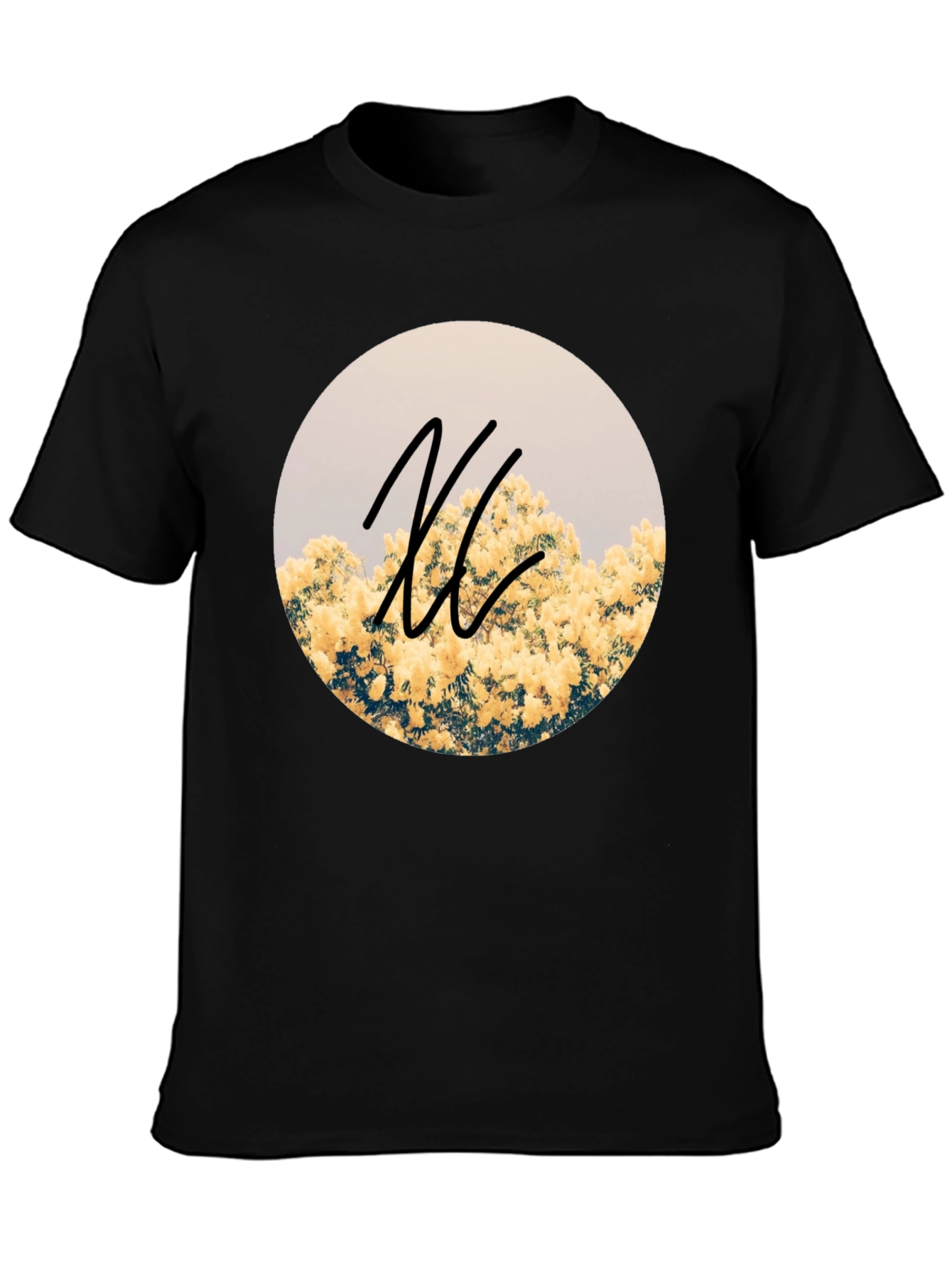 Floral Circle Graphic Black T-Shirt