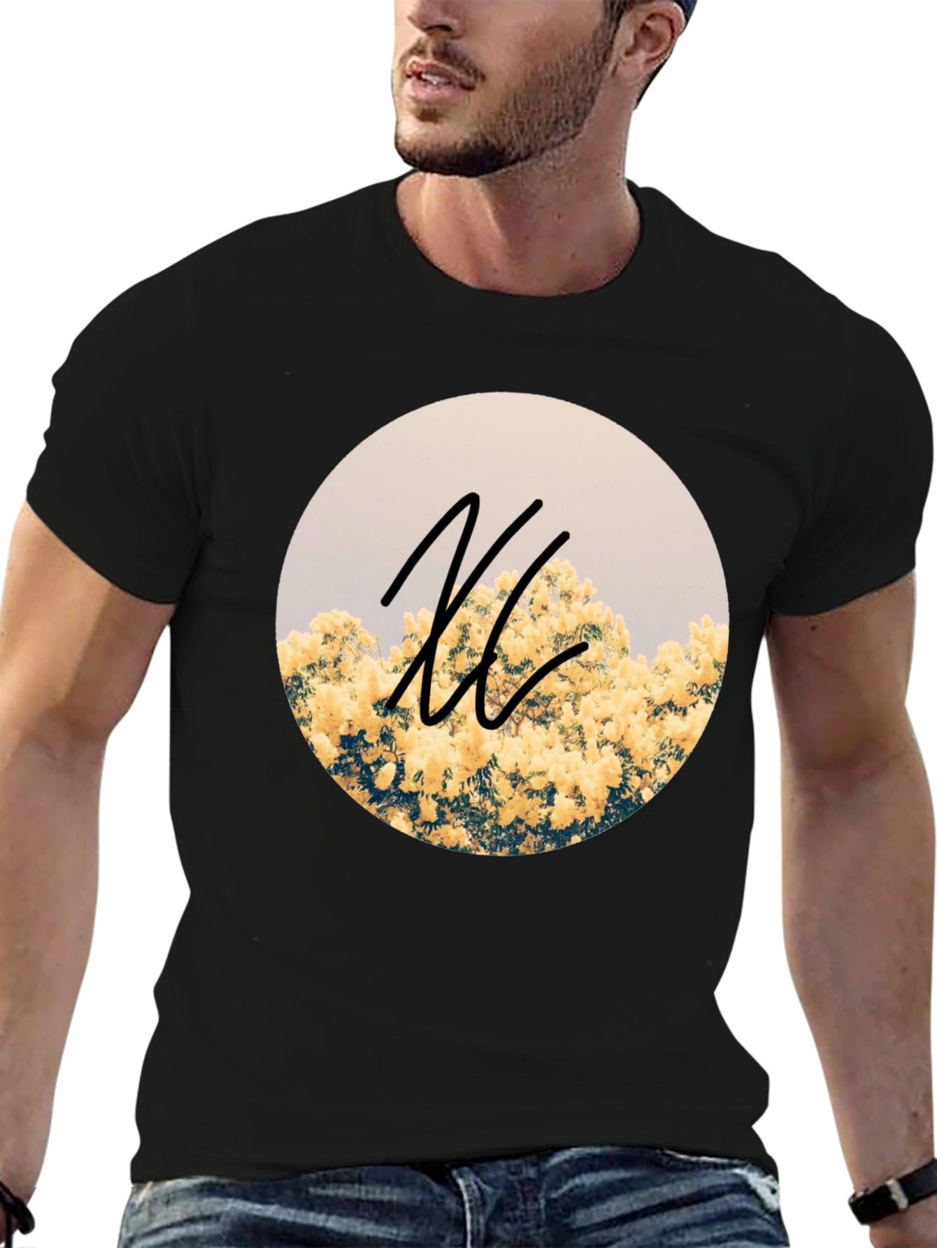 Floral Circle Graphic Black T-Shirt