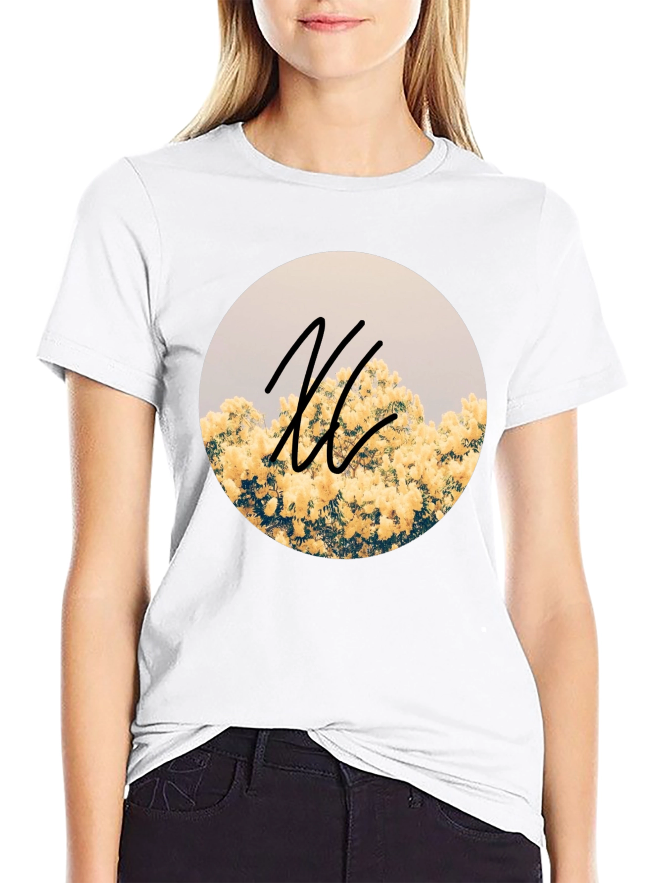 Floral Circle Graphic Black T-Shirt