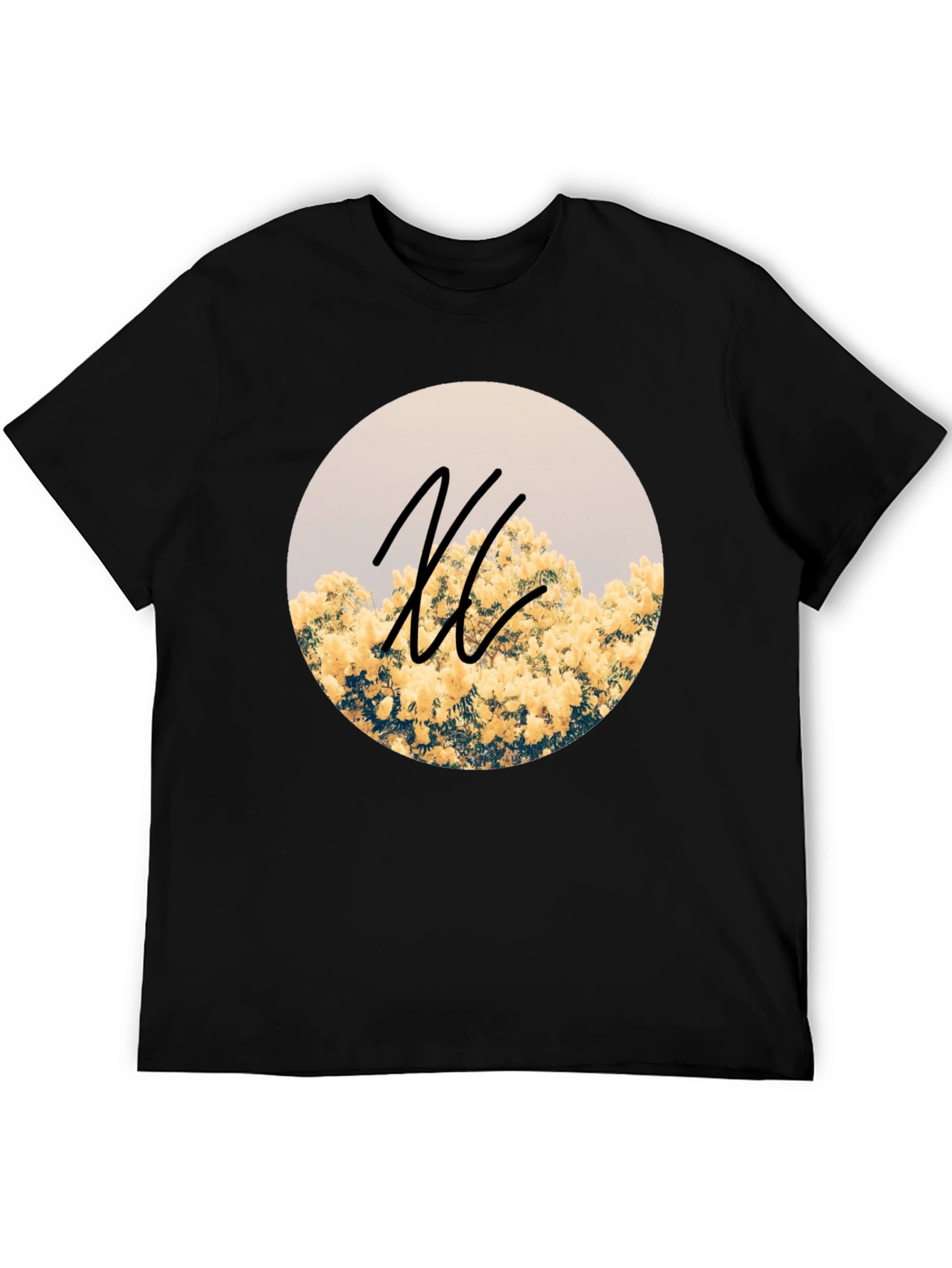 Floral Circle Graphic Black T-Shirt