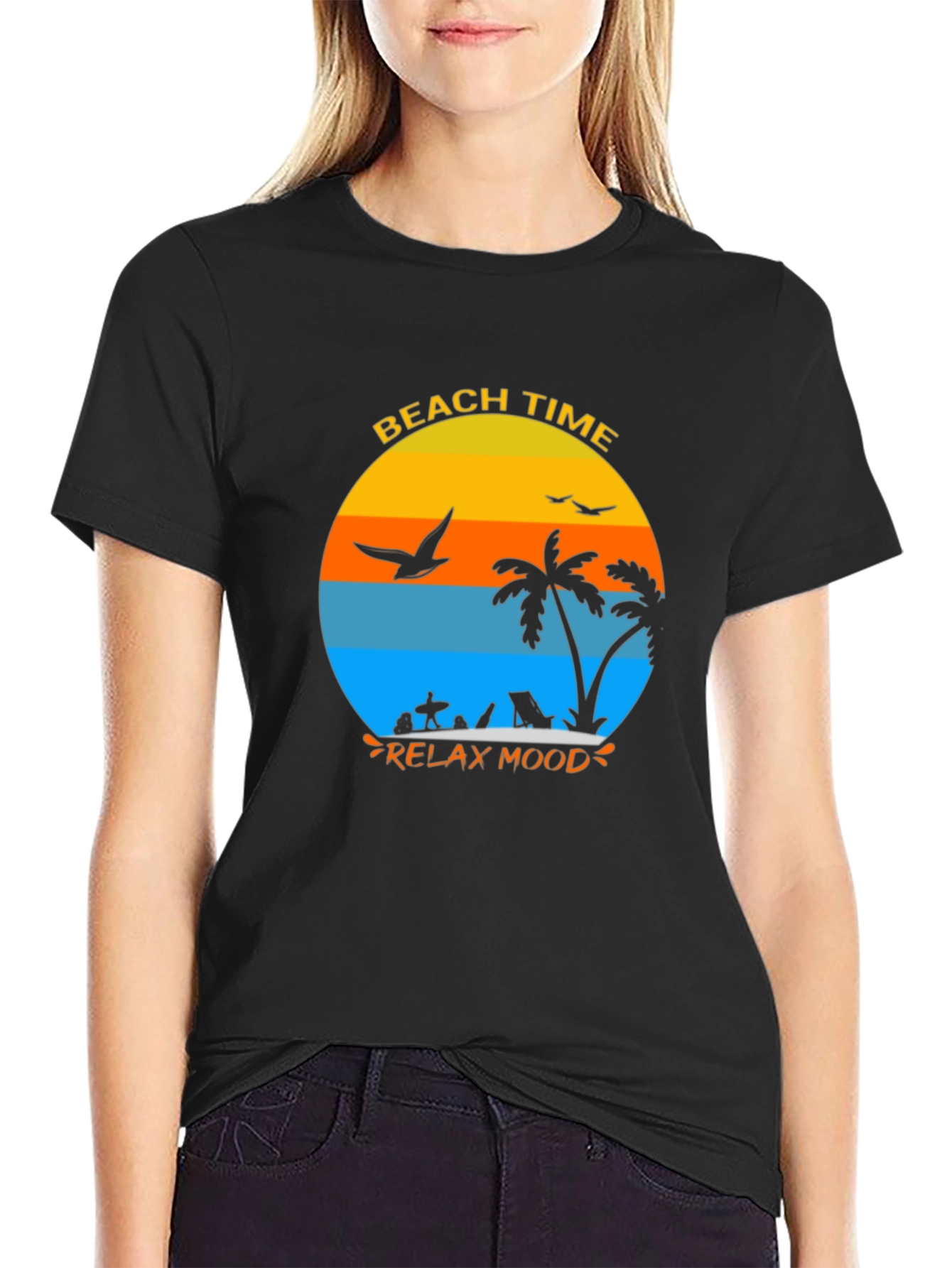 Beach Time Relax Mood Black T-Shirt