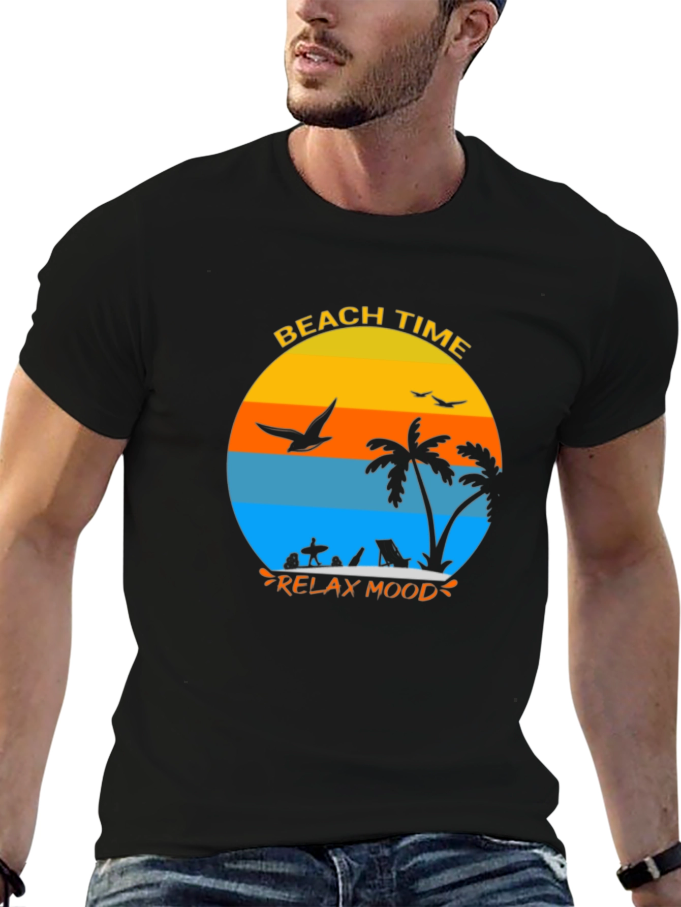 Beach Time Relax Mood Black T-Shirt