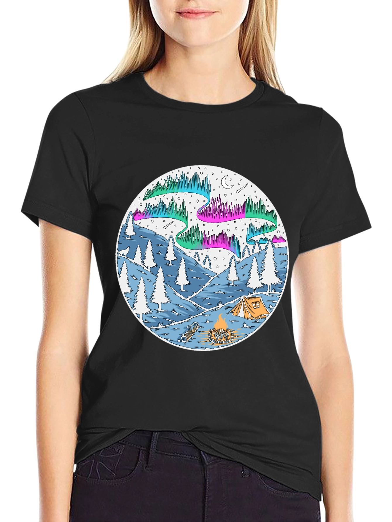 Aurora Camping Scene Graphic Tee