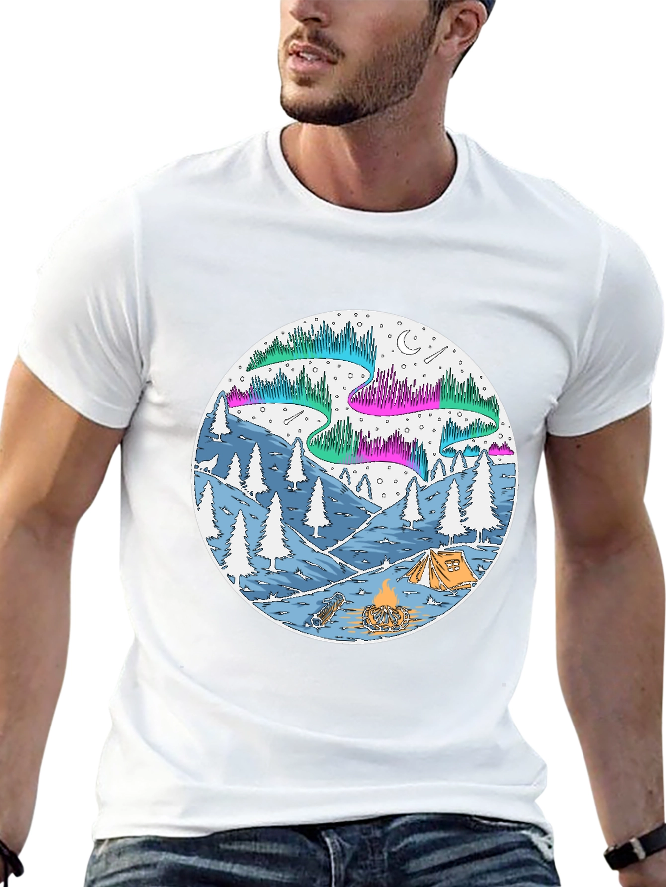 Aurora Camping Scene Graphic Tee