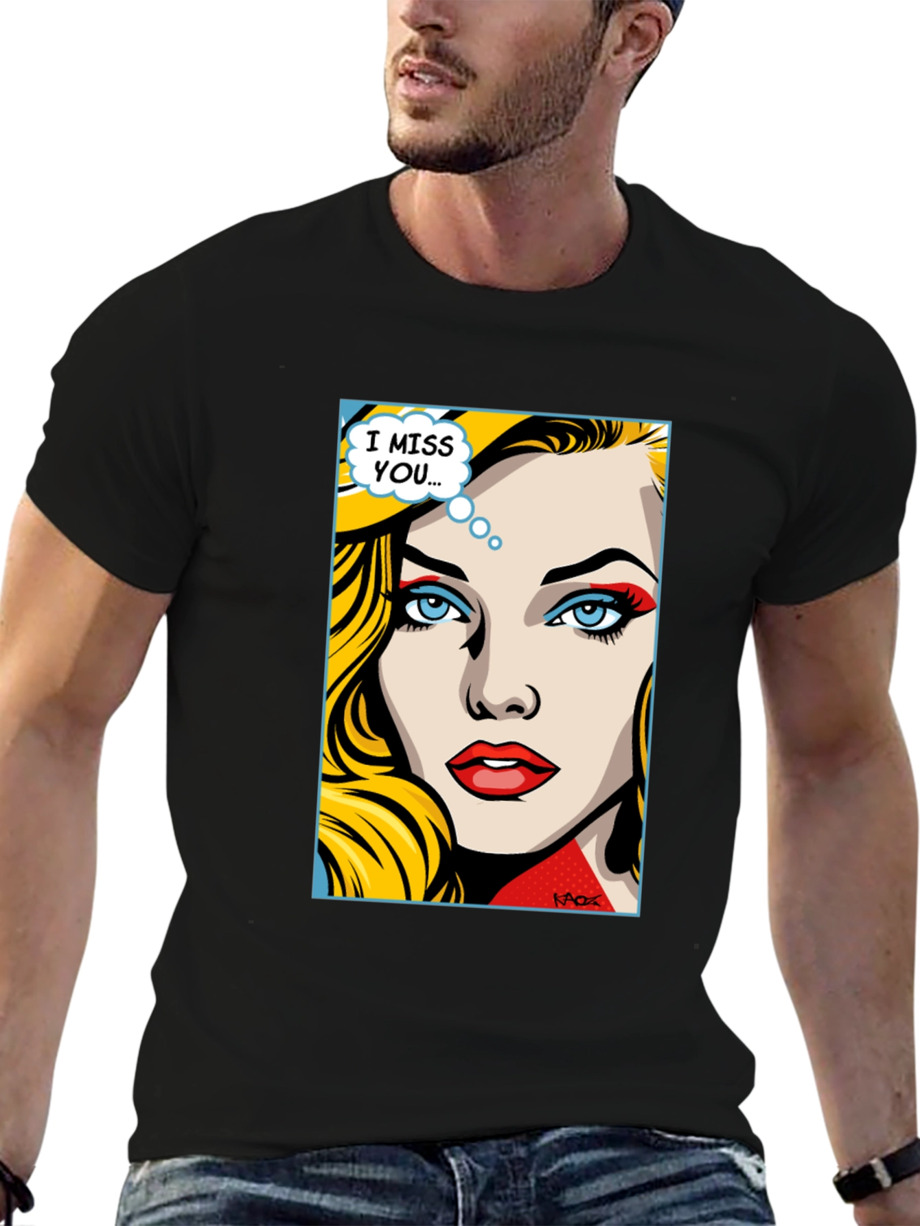 Pop Art I Miss You Graphic Tee - Black