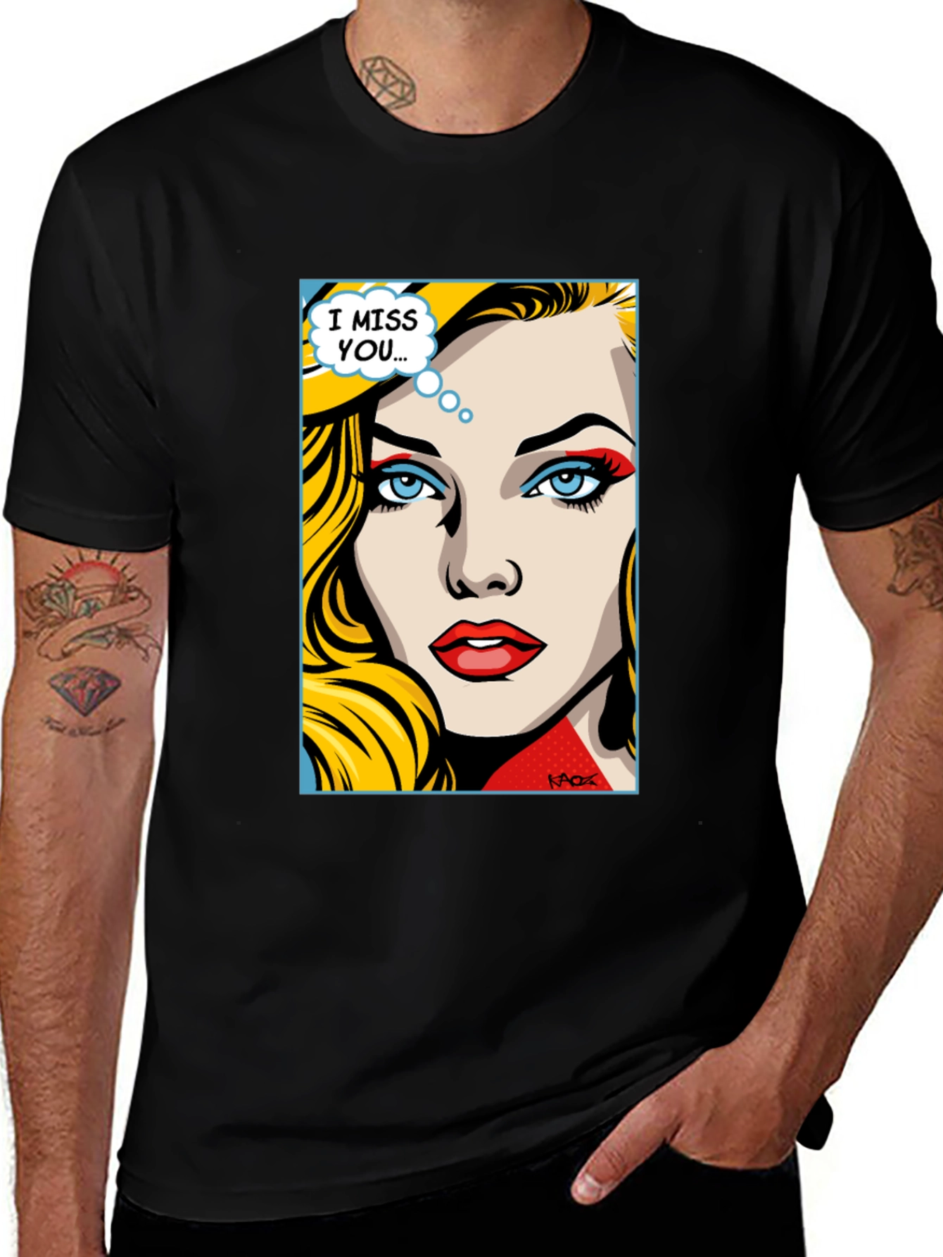 Pop Art I Miss You Graphic Tee - Black