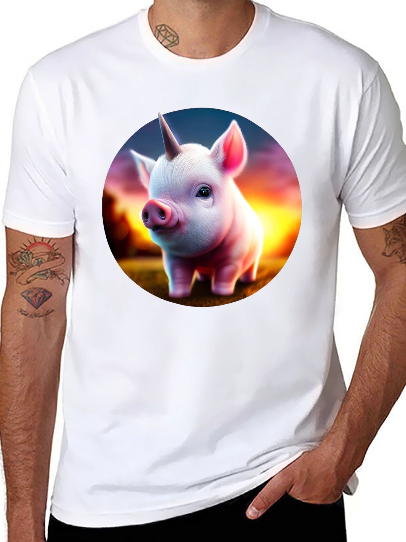 Unicorn Piglet Graphic T-Shirt - Black