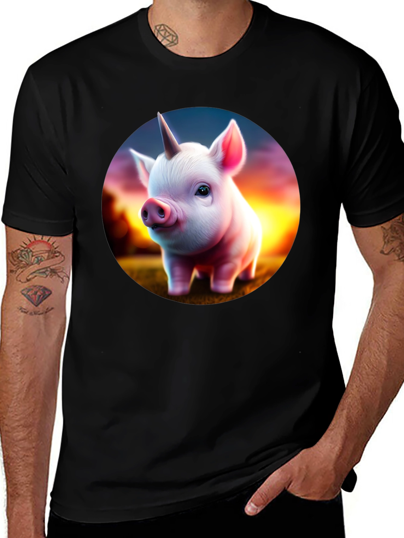 Unicorn Piglet Graphic T-Shirt - Black