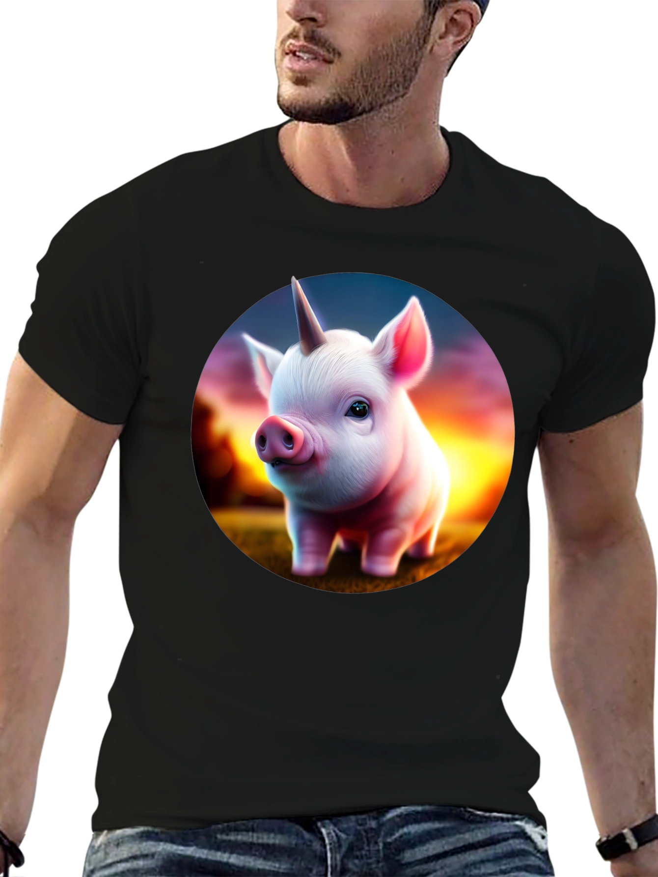 Unicorn Piglet Graphic T-Shirt - Black
