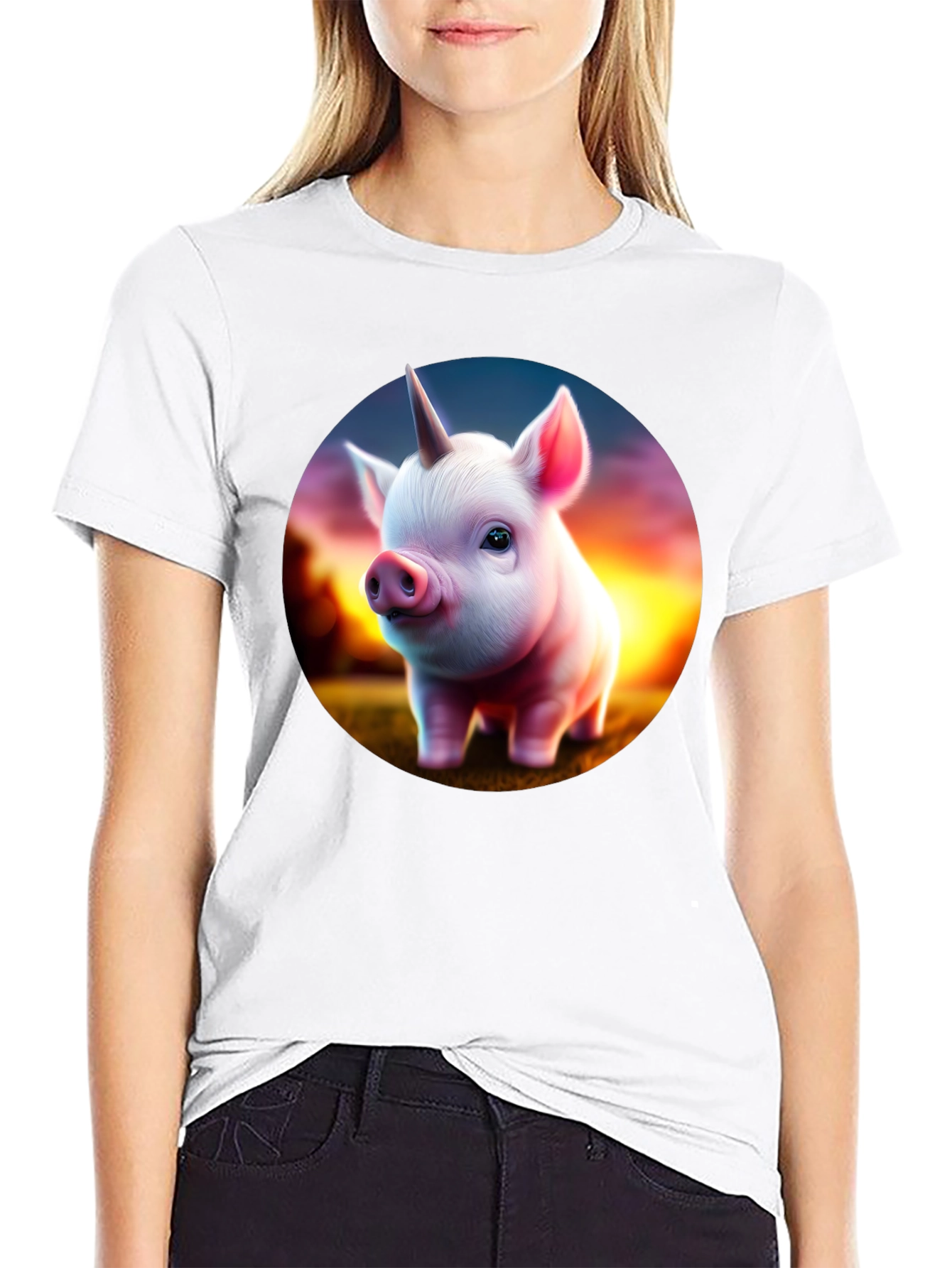 Unicorn Piglet Graphic T-Shirt - Black